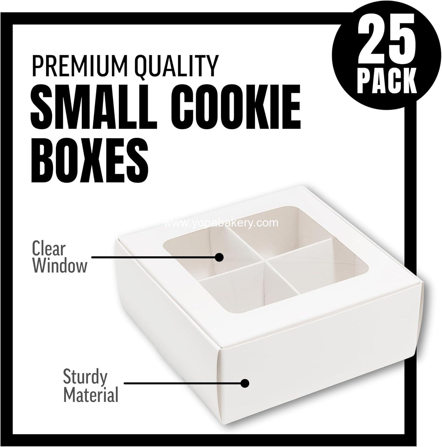 Wholesale 25 pcs White Mini Cookie Boxes with 4 Treat Windows and Dividers, 6 x 6 x 2.4 Inches Small Baking Boxes, Square Cookie Decorating Supplies for Gift Giving Factory