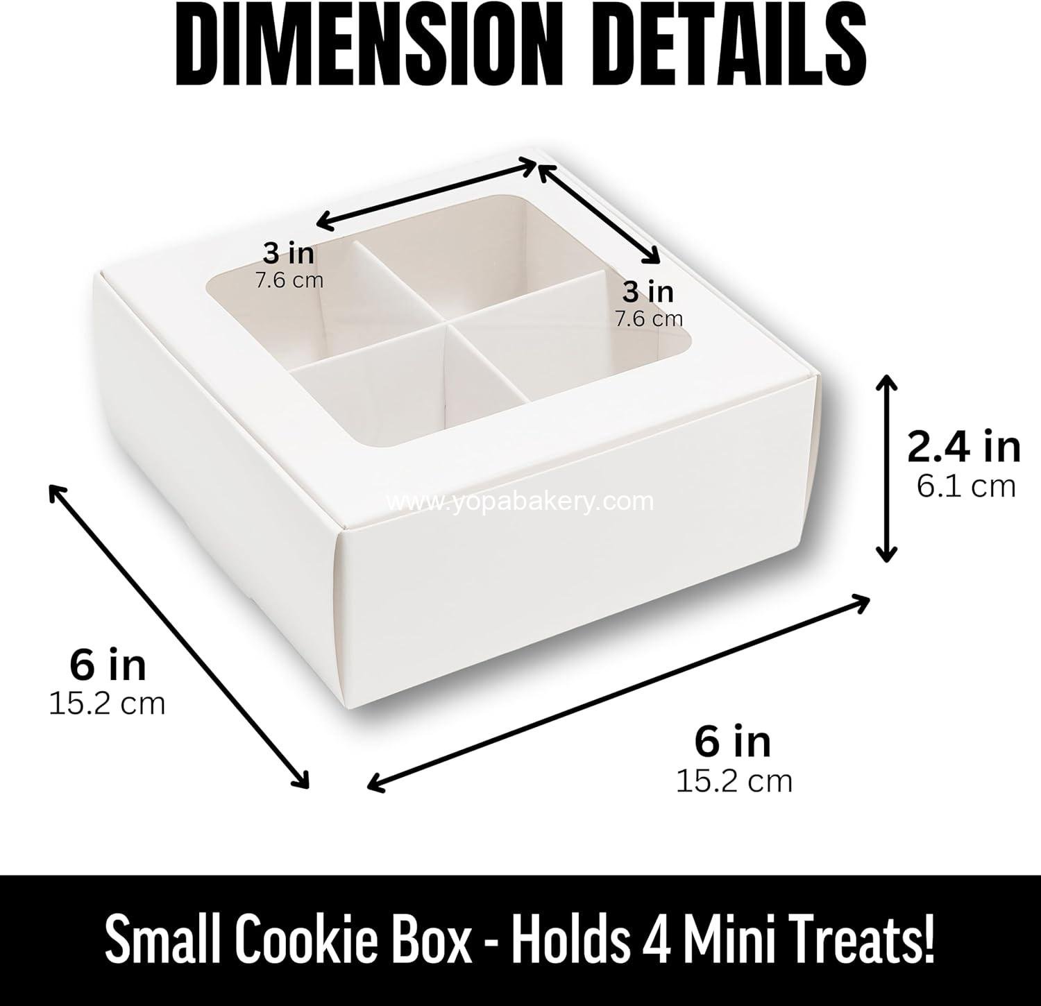Wholesale 25 pcs White Mini Cookie Boxes with 4 Treat Windows and Dividers, 6 x 6 x 2.4 Inches Small Baking Boxes, Square Cookie Decorating Supplies for Gift Giving Factory