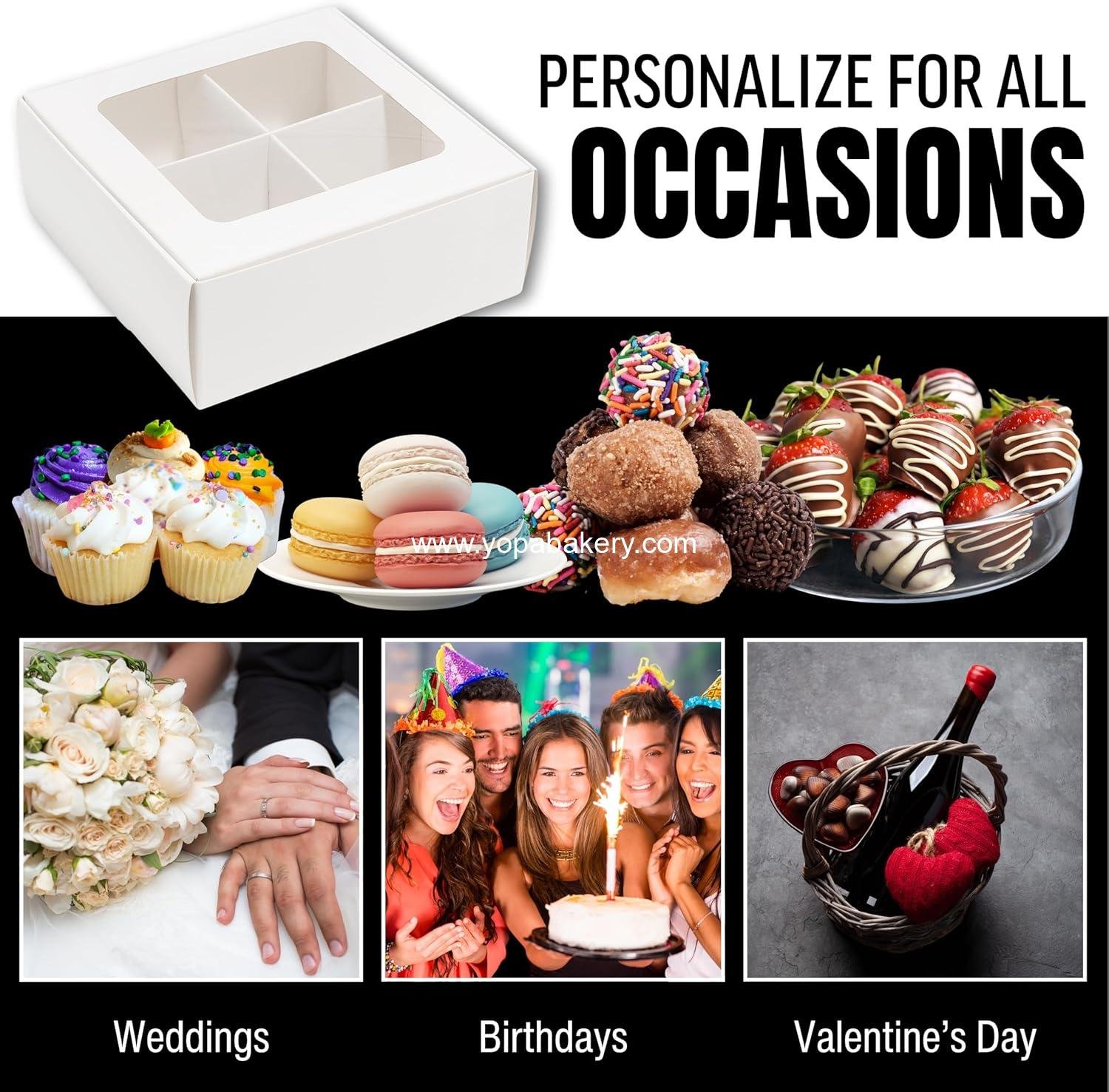 Wholesale 25 pcs White Mini Cookie Boxes with 4 Treat Windows and Dividers, 6 x 6 x 2.4 Inches Small Baking Boxes, Square Cookie Decorating Supplies for Gift Giving Factory