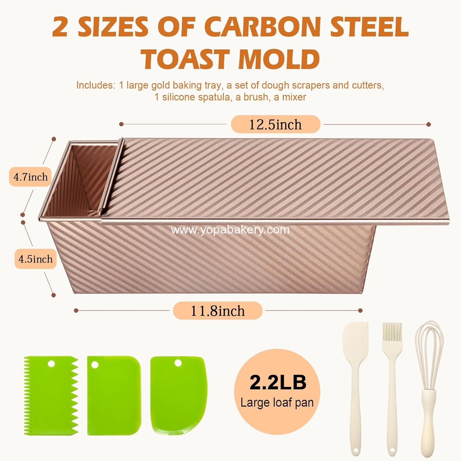 OEM 2.2lb Pullman Loaf Pan with Lid, Nonstick Carbon Steel Bread Pan for Shokupan, Sandwich, Pain de Mie & Sourdough – Includes 6 Bonus Tools Factory