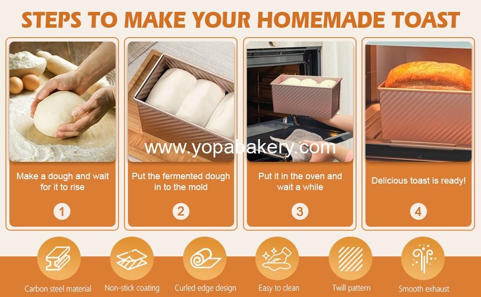 OEM 2.2lb Pullman Loaf Pan with Lid, Nonstick Carbon Steel Bread Pan for Shokupan, Sandwich, Pain de Mie & Sourdough – Includes 6 Bonus Tools Factory