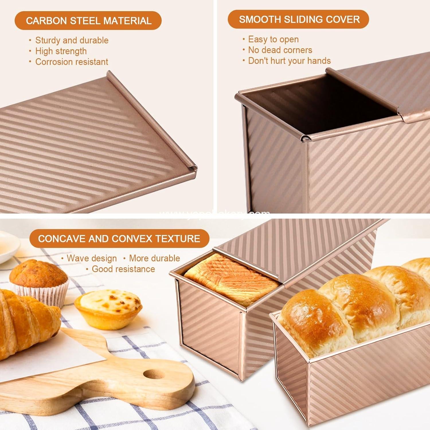 OEM 2.2lb Pullman Loaf Pan with Lid, Nonstick Carbon Steel Bread Pan for Shokupan, Sandwich, Pain de Mie & Sourdough – Includes 6 Bonus Tools Factory