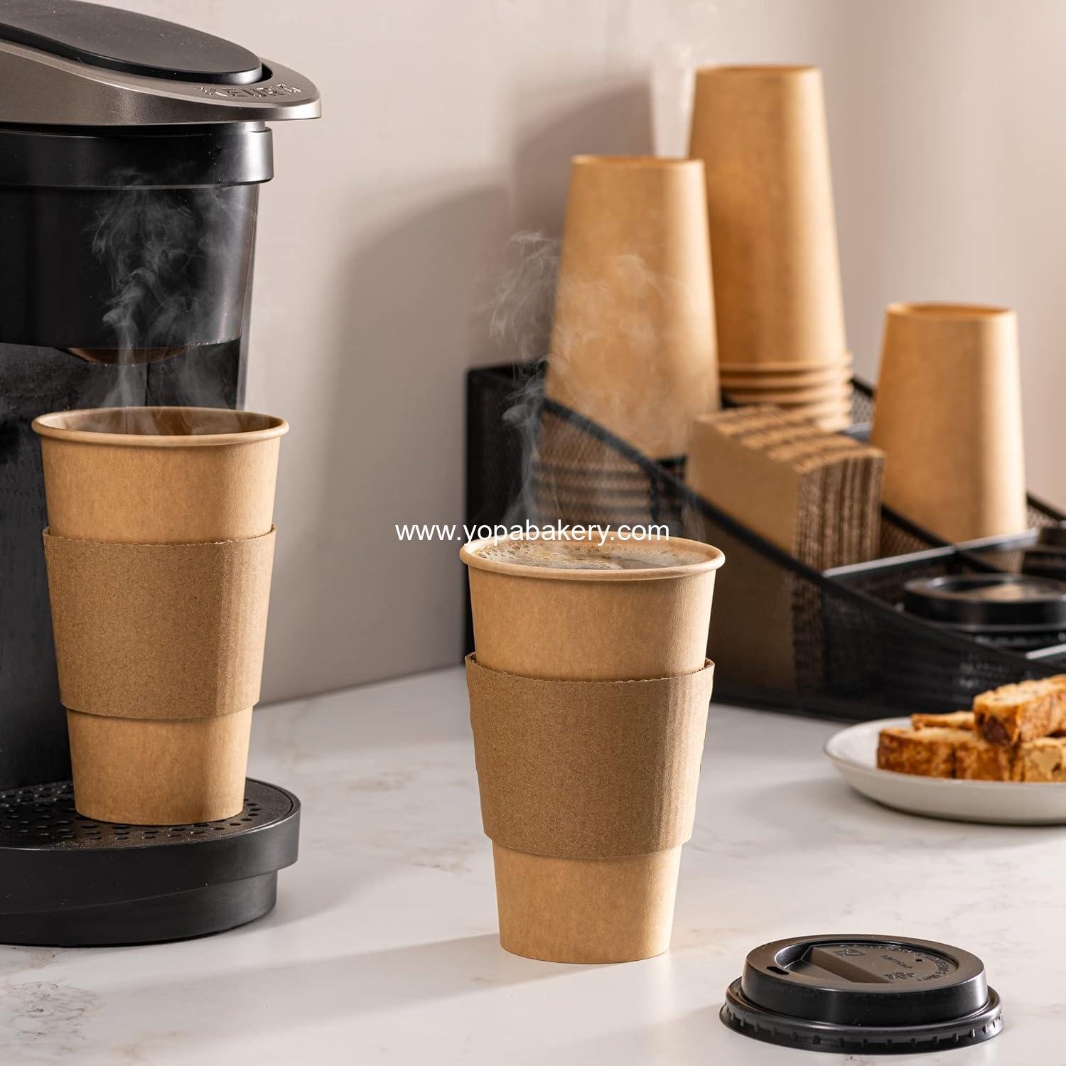 Wholesale 50 Sets 16 oz Disposable Kraft Coffee Cups with Black Lids and Sleeves - To Go Paper Hot Cups Factory Wholesale 50 Sets 16 oz Disposable Kraft Coffee Cups with Black Lids and Sleeves - To Go Paper Hot Cups Factory