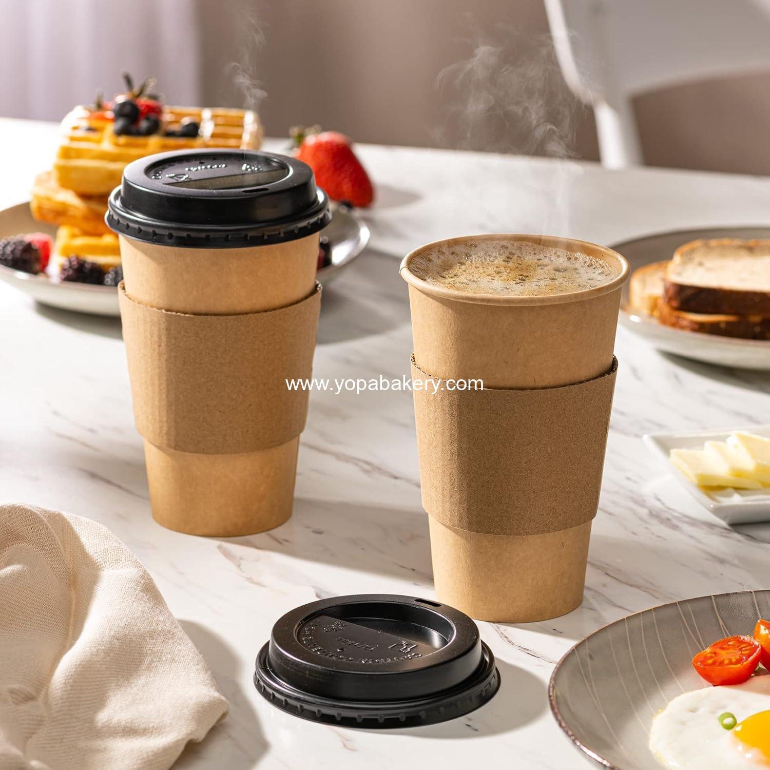 Wholesale 50 Sets 16 oz Disposable Kraft Coffee Cups with Black Lids and Sleeves - To Go Paper Hot Cups Factory Wholesale 50 Sets 16 oz Disposable Kraft Coffee Cups with Black Lids and Sleeves - To Go Paper Hot Cups Factory