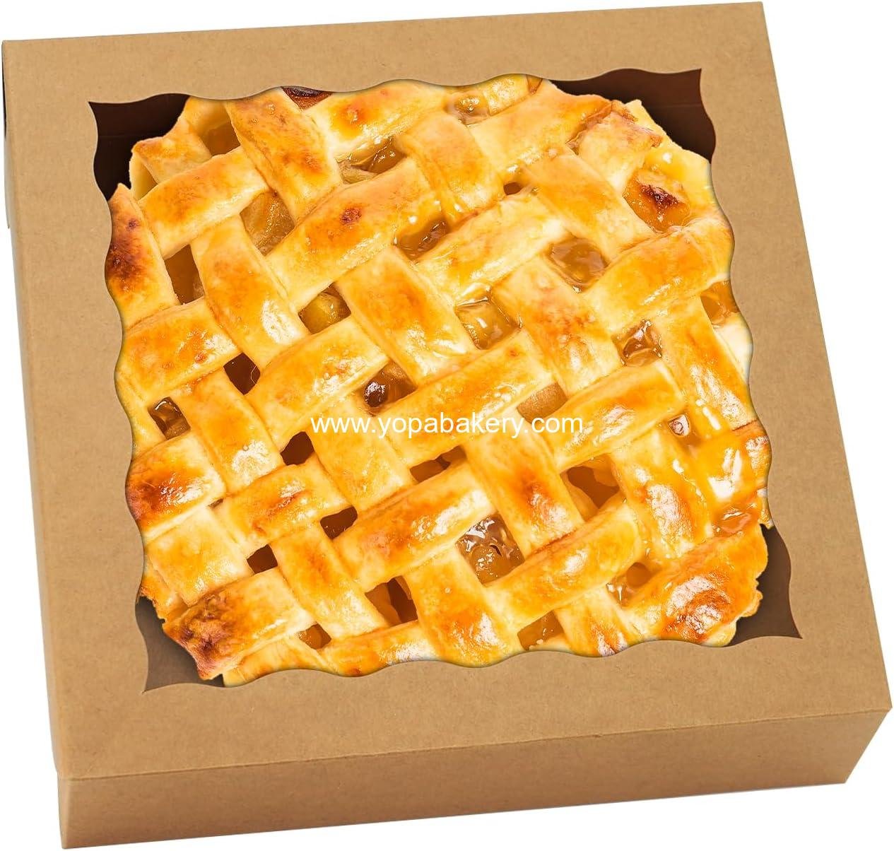 20 Pcs Pie Boxes 10x10x2.5 Inch Bakery Boxes Cookie Box with Window for Treat Macaron Dessert Chocolate Covered Strawberries-Brown