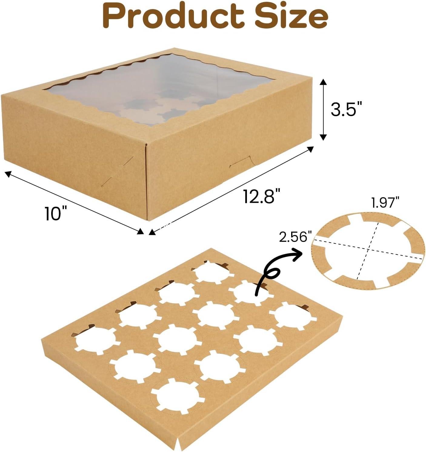 Wholesale Auto-Popup Cupcake Boxes for 12 Standard Cupcakes, Food Grade Kraft Containers with Windows and Inserts (6-Set, Brown) - Factory