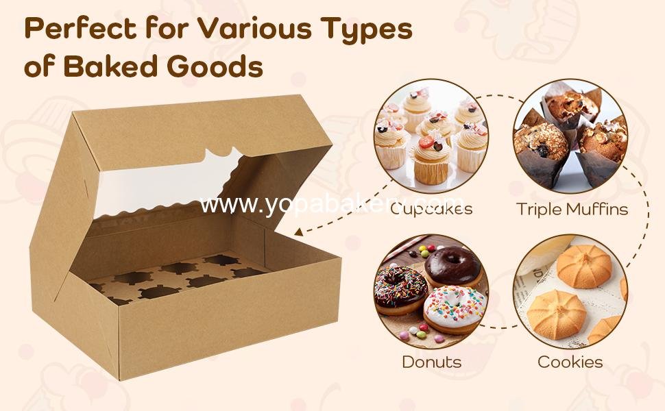 Wholesale Auto-Popup Cupcake Boxes for 12 Standard Cupcakes, Food Grade Kraft Containers with Windows and Inserts (6-Set, Brown) - Factory
