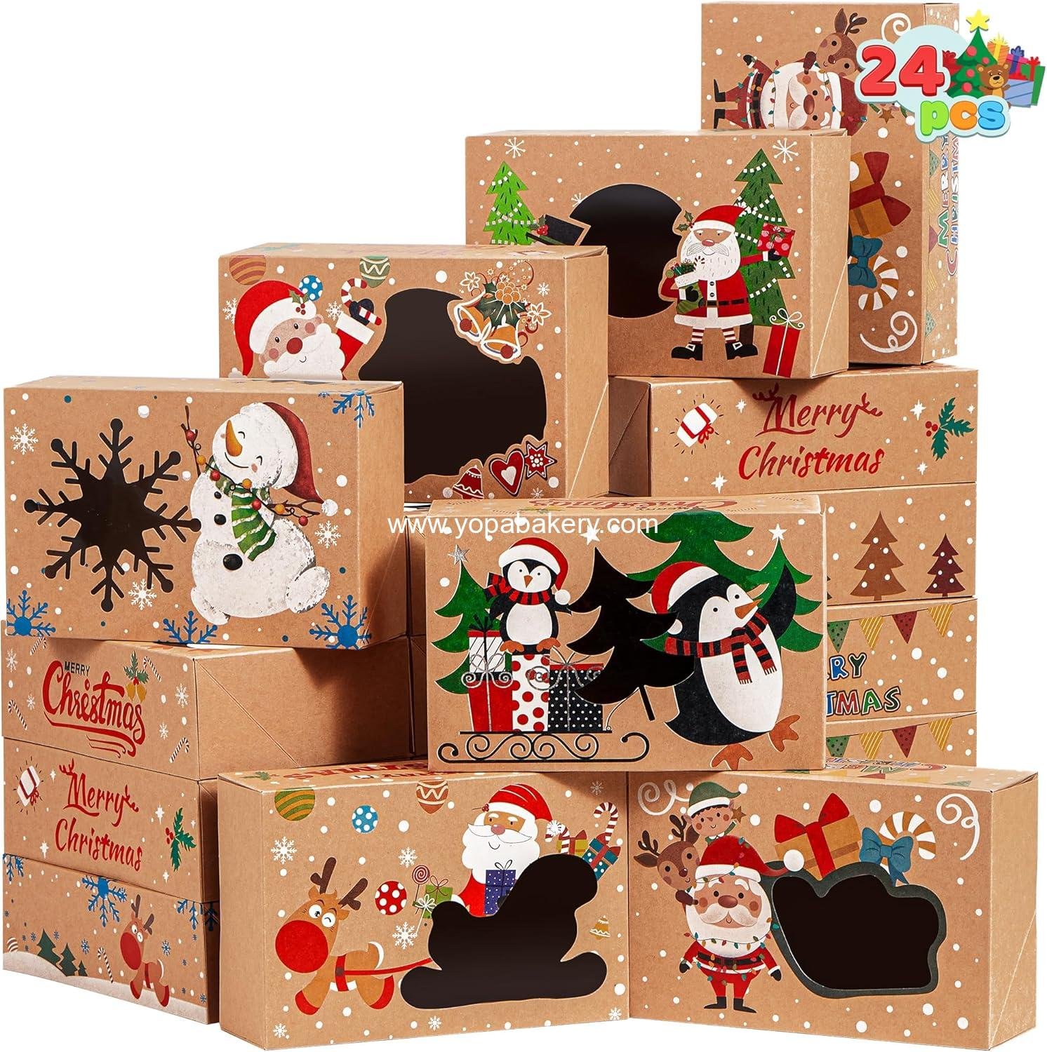 Wholesale 24PCS Christmas Cookie Boxes for Gift Giving, 8.75" x 5.75" x 2.75", Holiday Bakery Treat Boxes with Window, Kraft Containers for Baked Goods, Cupcakes, Pastries, Brownies, Candy - Factory