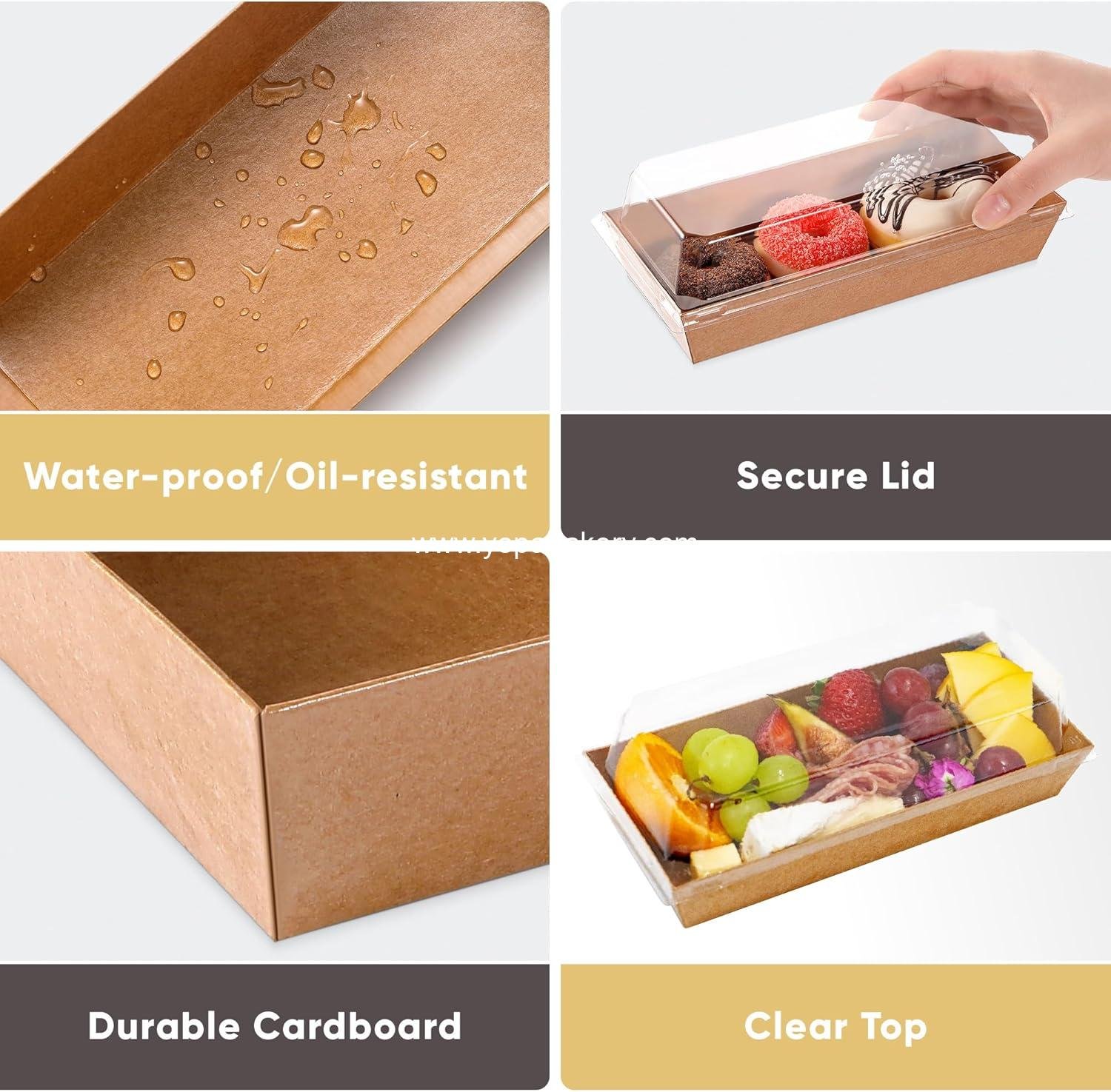 Wholesale 50 Pack Small Charcuterie Boxes 7.5x3.3 Inches with Clear Lids - Paper Mini Treat Box for Dessert, Cookie, Cake Slice, Chocolate Strawberry, Donut (Brown) Factory