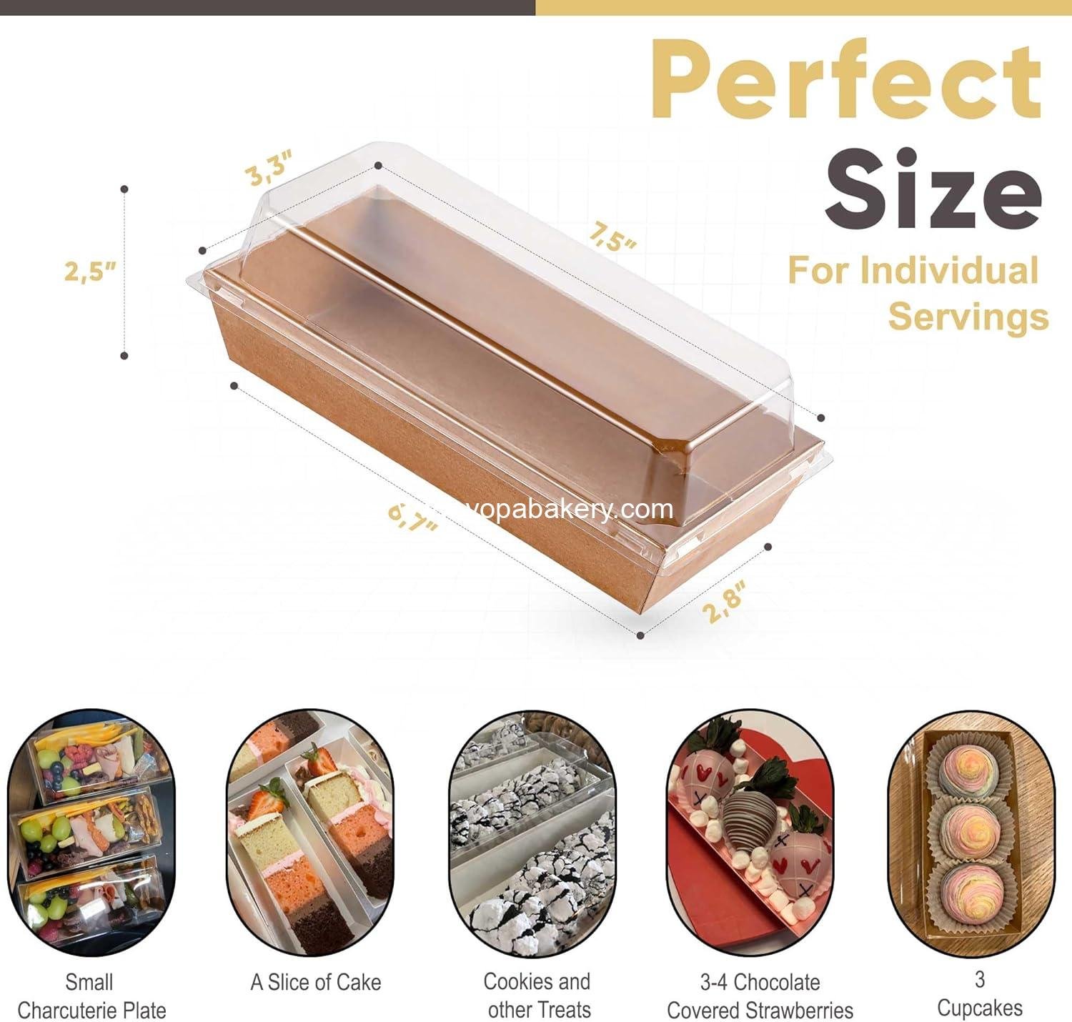 Wholesale 50 Pack Small Charcuterie Boxes 7.5x3.3 Inches with Clear Lids - Paper Mini Treat Box for Dessert, Cookie, Cake Slice, Chocolate Strawberry, Donut (Brown) Factory