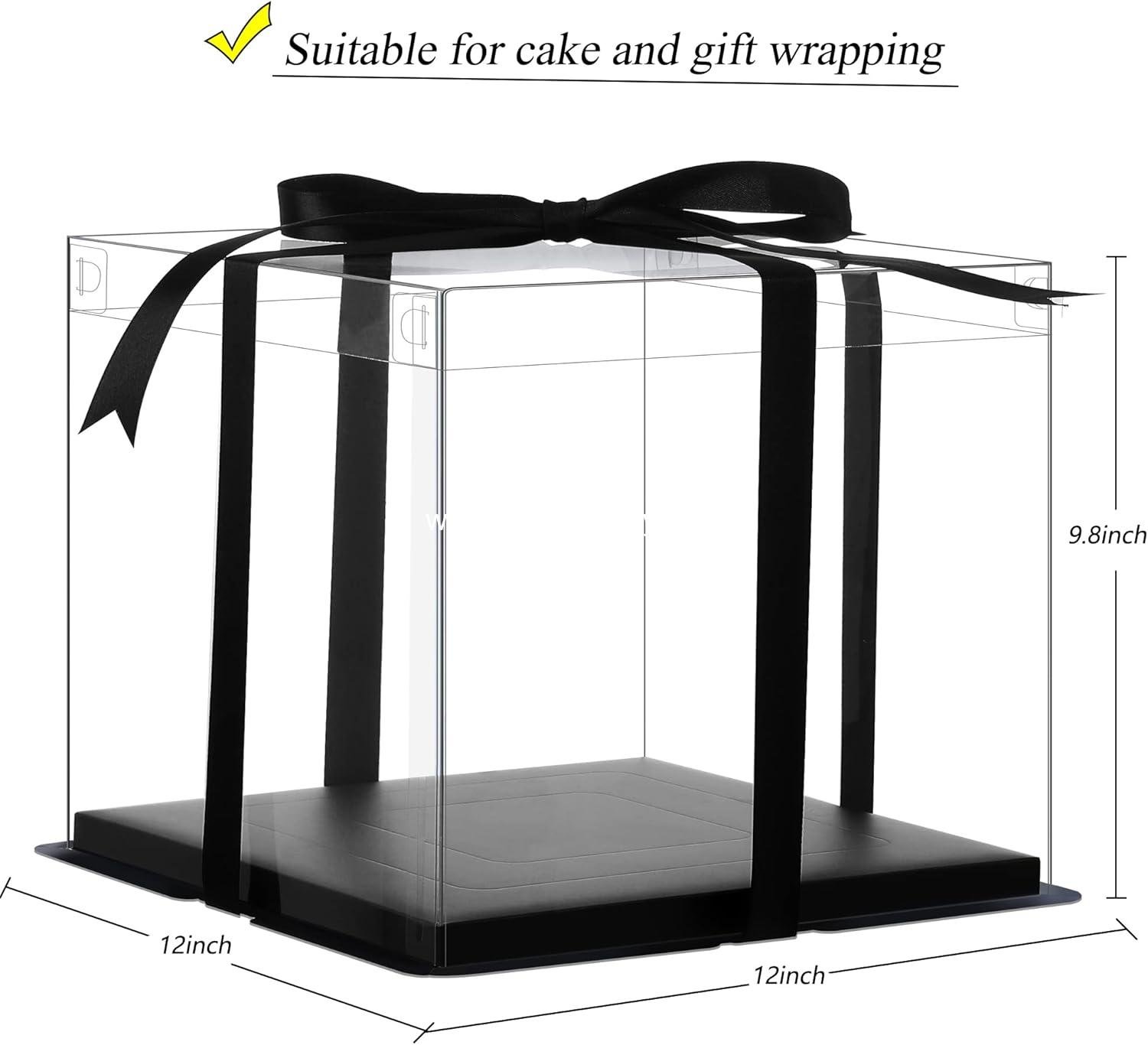 Wholesale 6Pcs Tall Cake Boxes Clear with Ribbon 12x12x10 inch Ideal for Large 10