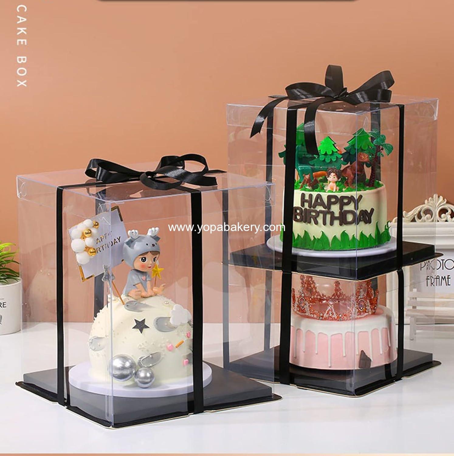 Wholesale 6Pcs Tall Cake Boxes Clear with Ribbon 12x12x10 inch Ideal for Large 10