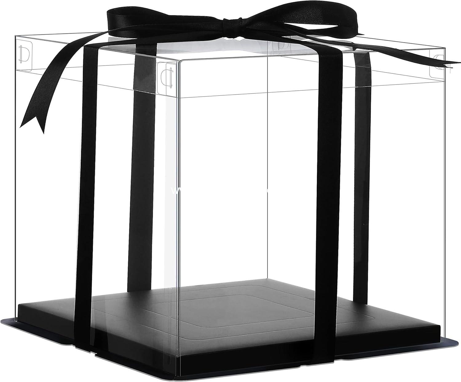 Wholesale 6Pcs Tall Cake Boxes Clear with Ribbon 12x12x10 inch Ideal for Large 10" and 12" Tall Layered Cakes Clear Gift Boxes for Wedding Party and Display - Factory