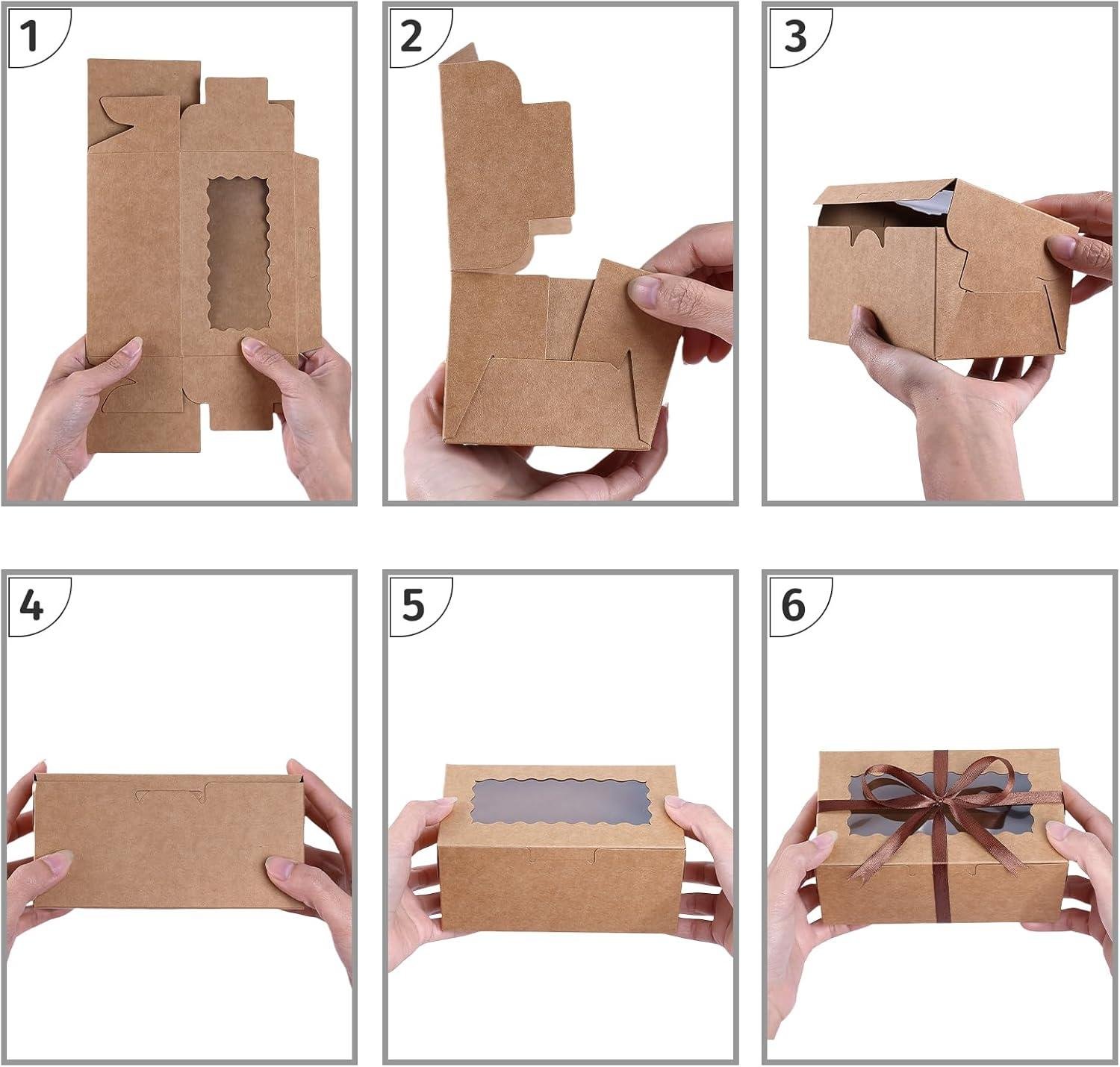 Wholesale 65 PCS Brown Bakery Boxes with Window - 6.29x3.54x2.95 Inches for Cookies, Pastries, Cupcakes, Treats, and Small Gifts - OEM Factory