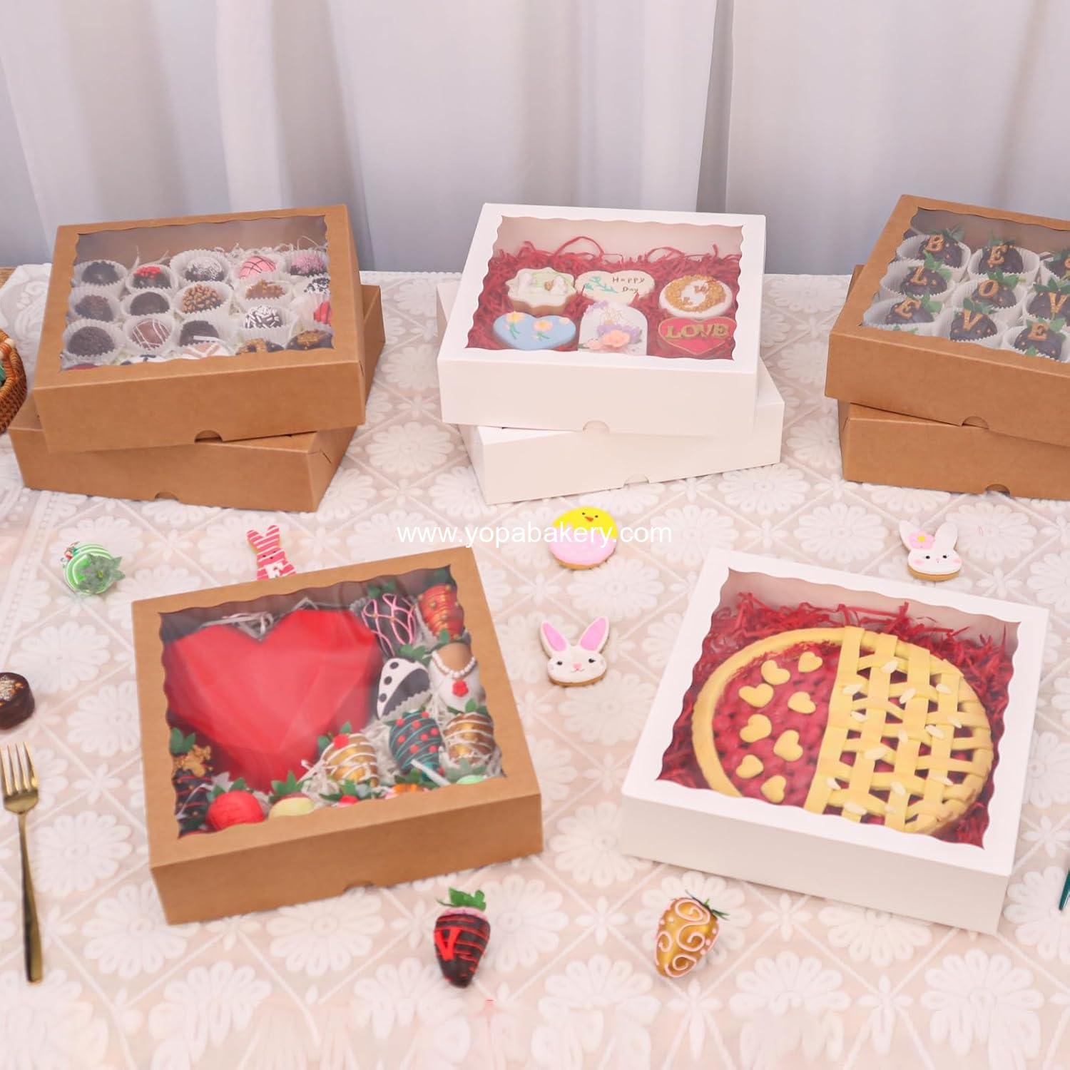 Wholesale 40pcs White Window Bakery Boxes 10x10x2.5 Inches for Pies, Cookies, and Christmas Treats, Chocolate Covered Strawberries, Heart Hot Chocolate Bombs - Factory Wholesale 40pcs White Window Bakery Boxes 10x10x2.5 Inches for Pies, Cookies, and Christmas Treats, Chocolate Covered Strawberries, Heart Hot Chocolate Bombs - Factory