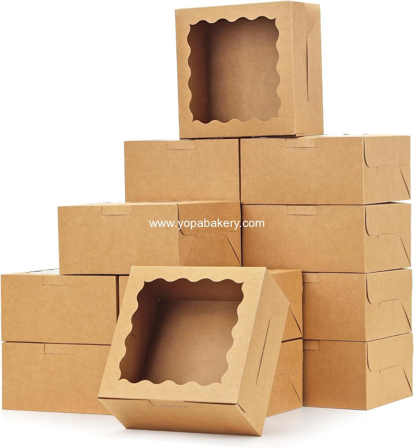 Moretoes 15pcs Cookie Boxes with Window, 6x6x3in Brown Bakery Boxes for Treats, Small Cake, Desserts, Donuts, Pastry