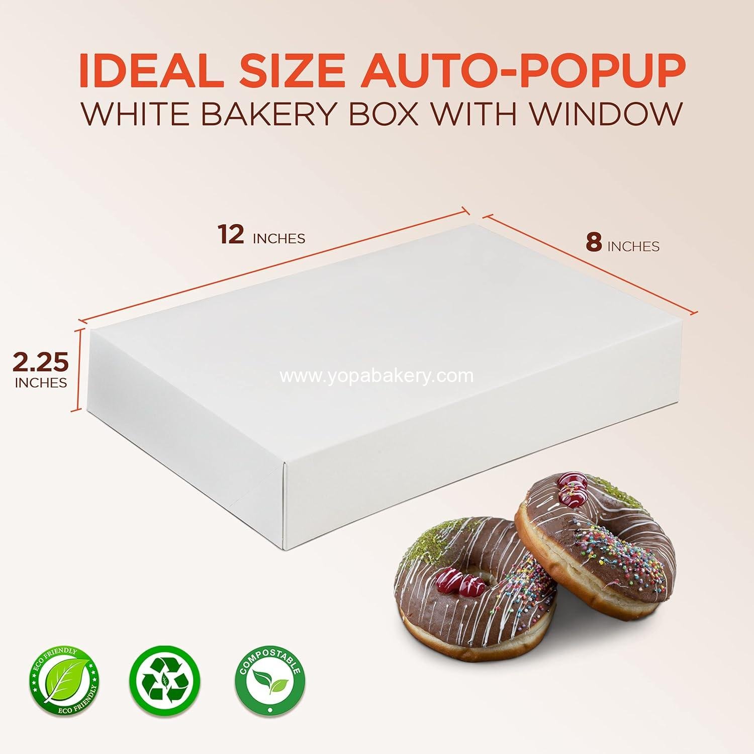 Wholesale 25 Pack Auto-Popup White Bakery Box 12x8x2.25'' - Holds 6 Donuts, Ideal for Cookies, Brownies, Pastries, and Breads - OEM Factory Wholesale 25 Pack Auto-Popup White Bakery Box 12x8x2.25'' - Holds 6 Donuts, Ideal for Cookies, Brownies, Pastries, and Breads - OEM Factory