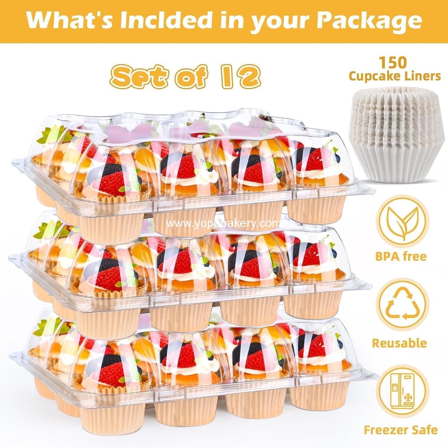 Wholesale Stackable Plastic Cupcake Containers 12 Count with Tall Dome Lid, Disposable Carriers Include 150 Cupcake Liners, Ideal for Events, Bakery, and Parties - Factory Wholesale Stackable Plastic Cupcake Containers 12 Count with Tall Dome Lid, Disposable Carriers Include 150 Cupcake Liners, Ideal for Events, Bakery, and Parties - Factory