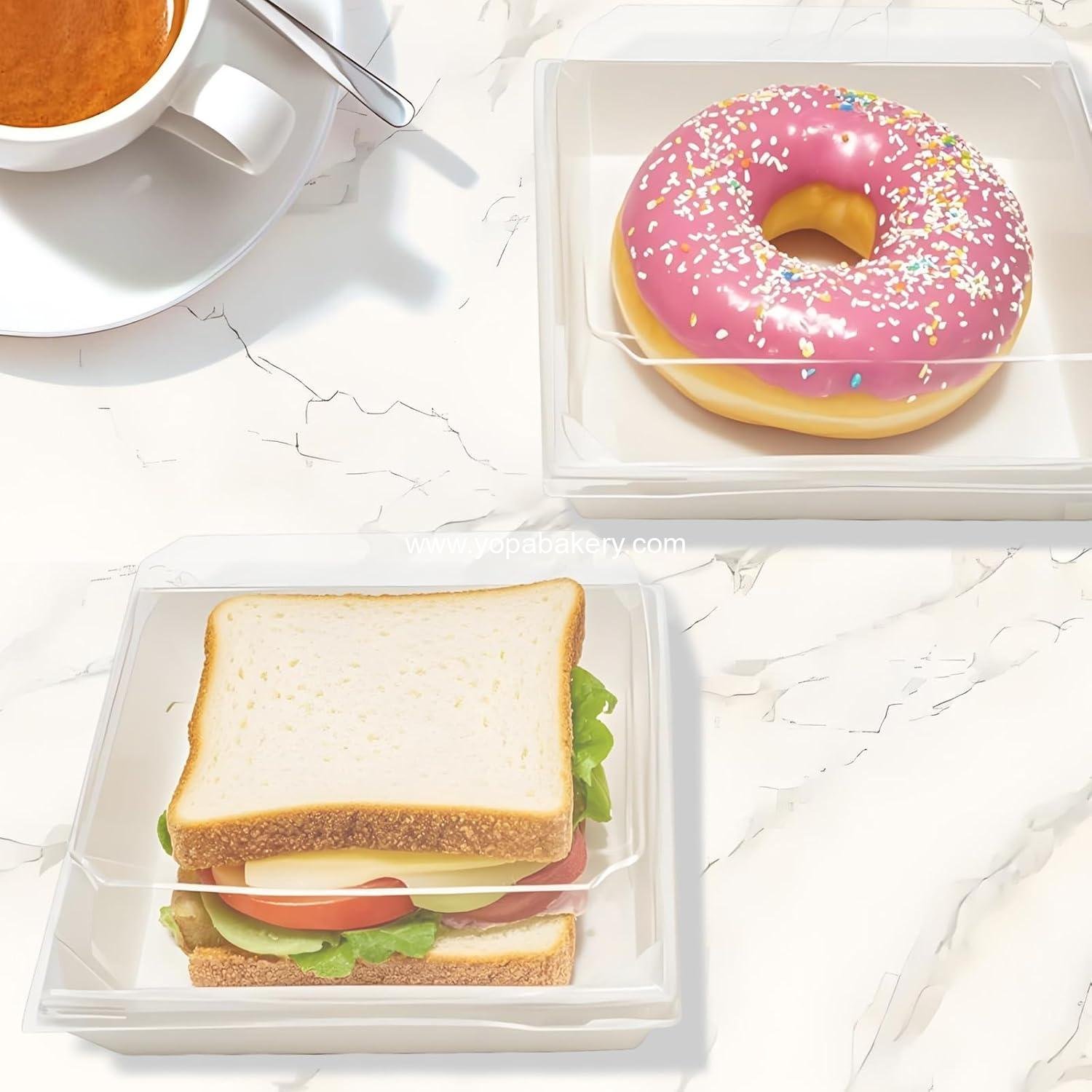 Wholesale 100 Pack Small Charcuterie Boxes with Clear Lids - 5 Inch White Disposable Square Paper Bakery Dessert Containers for Cookies, Sushi, Cake Slices, Muffins - Factory