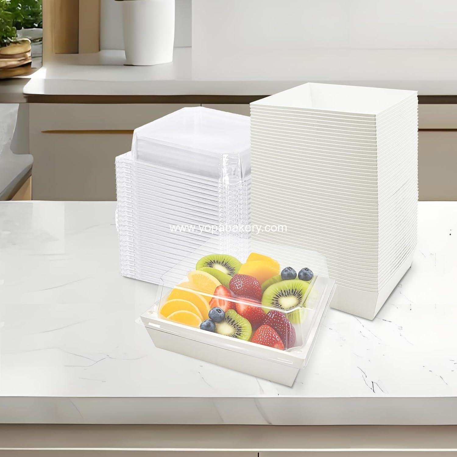 Wholesale 100 Pack Small Charcuterie Boxes with Clear Lids - 5 Inch White Disposable Square Paper Bakery Dessert Containers for Cookies, Sushi, Cake Slices, Muffins - Factory