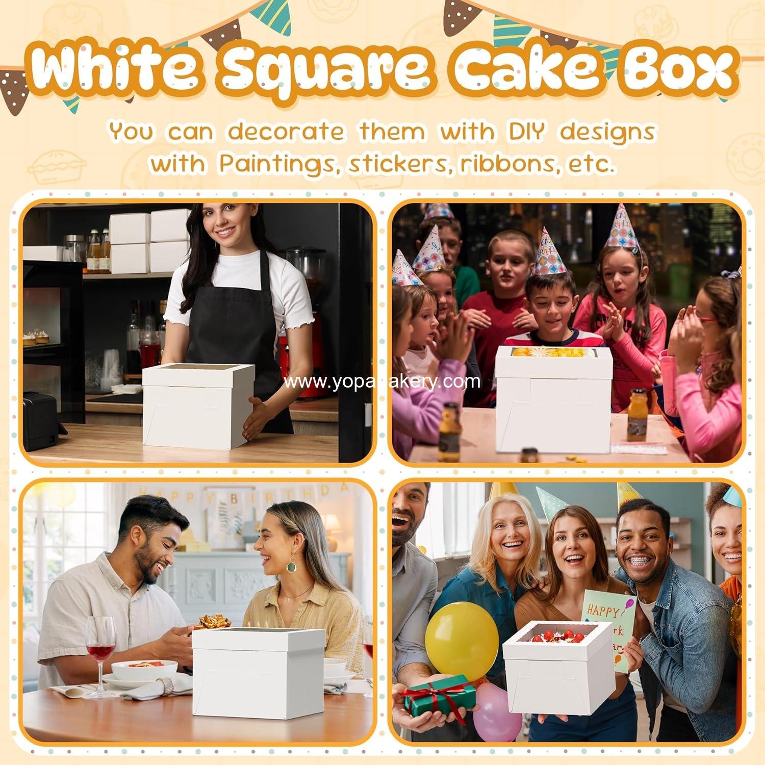 Wholesale 3 Pack Cake Boxes 10x10x8 Inches with Window, White Bakery Boxes with Cake Boards for Cakes, Cookies, Pastries, Birthday Parties, Mother's Day, Weddings Factory