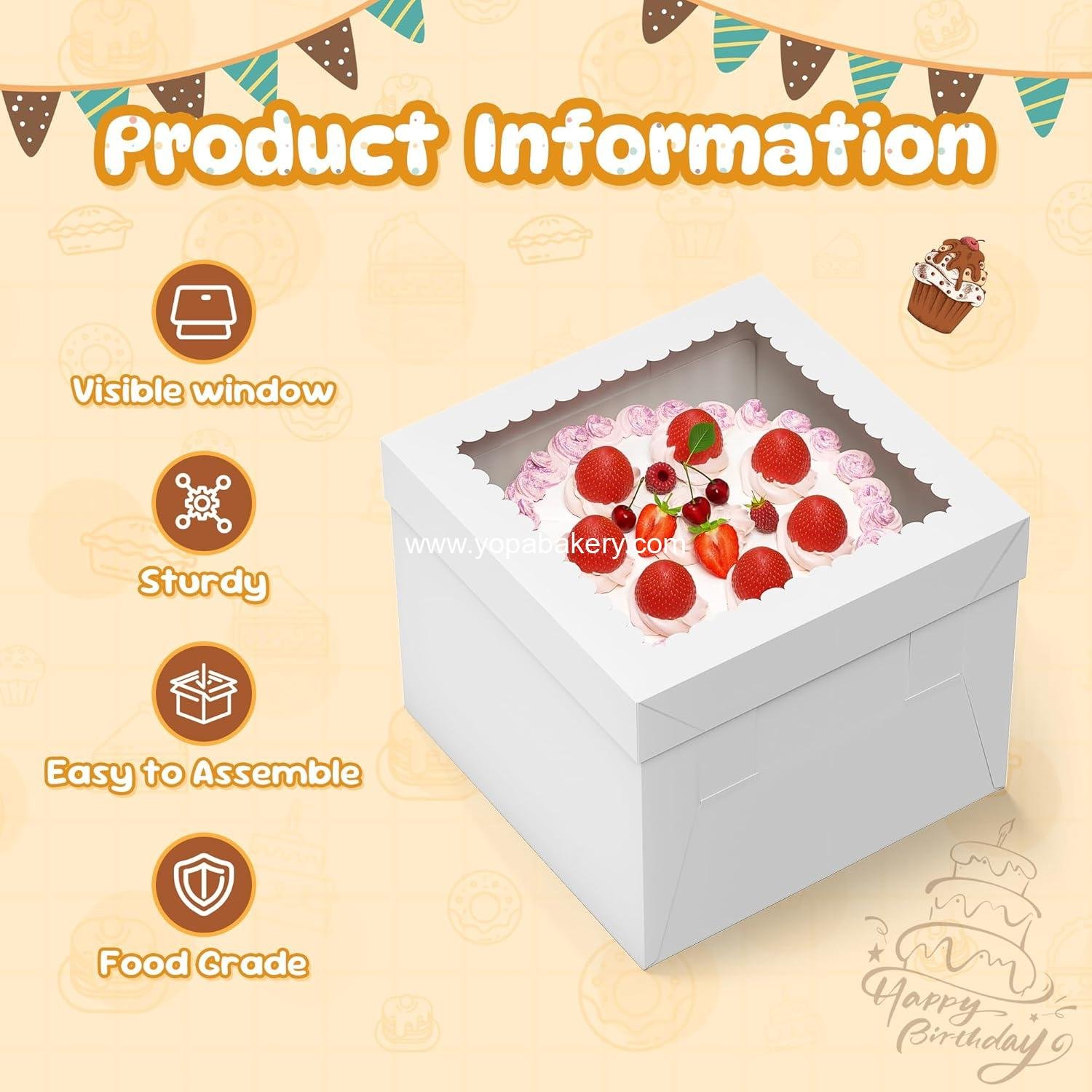 Wholesale 3 Pack Cake Boxes 10x10x8 Inches with Window, White Bakery Boxes with Cake Boards for Cakes, Cookies, Pastries, Birthday Parties, Mother's Day, Weddings Factory