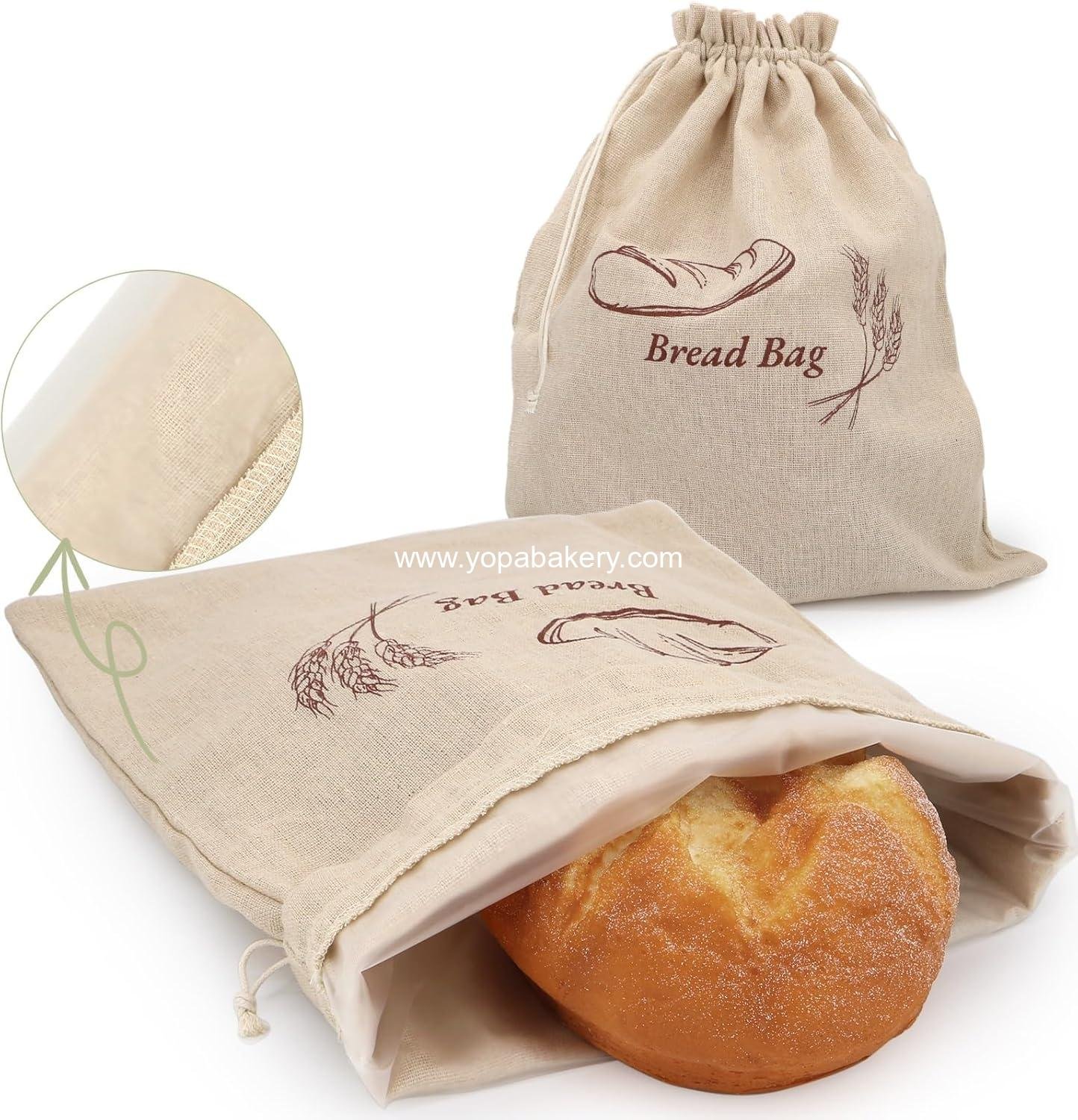 2 Pack Reusable Linen Bread Storage Bags with Plastic Lining, Sourdough Bread Keeper for Home Bakers, 12x15 Inch (1 pattern)