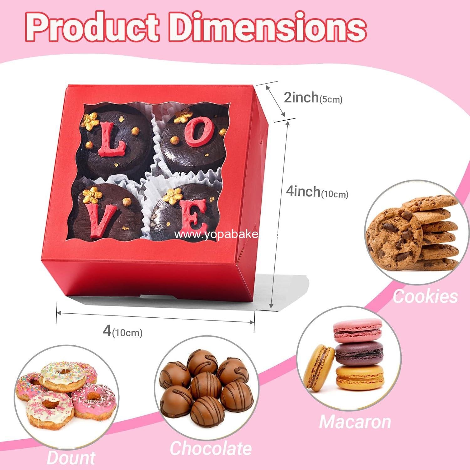 Wholesale 50 Pack 4x4x2 Red Bakery Boxes with Window - Gift Boxes for Macarons, Cookies, Chocolates, Strawberries, and Mini Cakes for Valentine's, Birthdays, Weddings, and Christmas - Factory