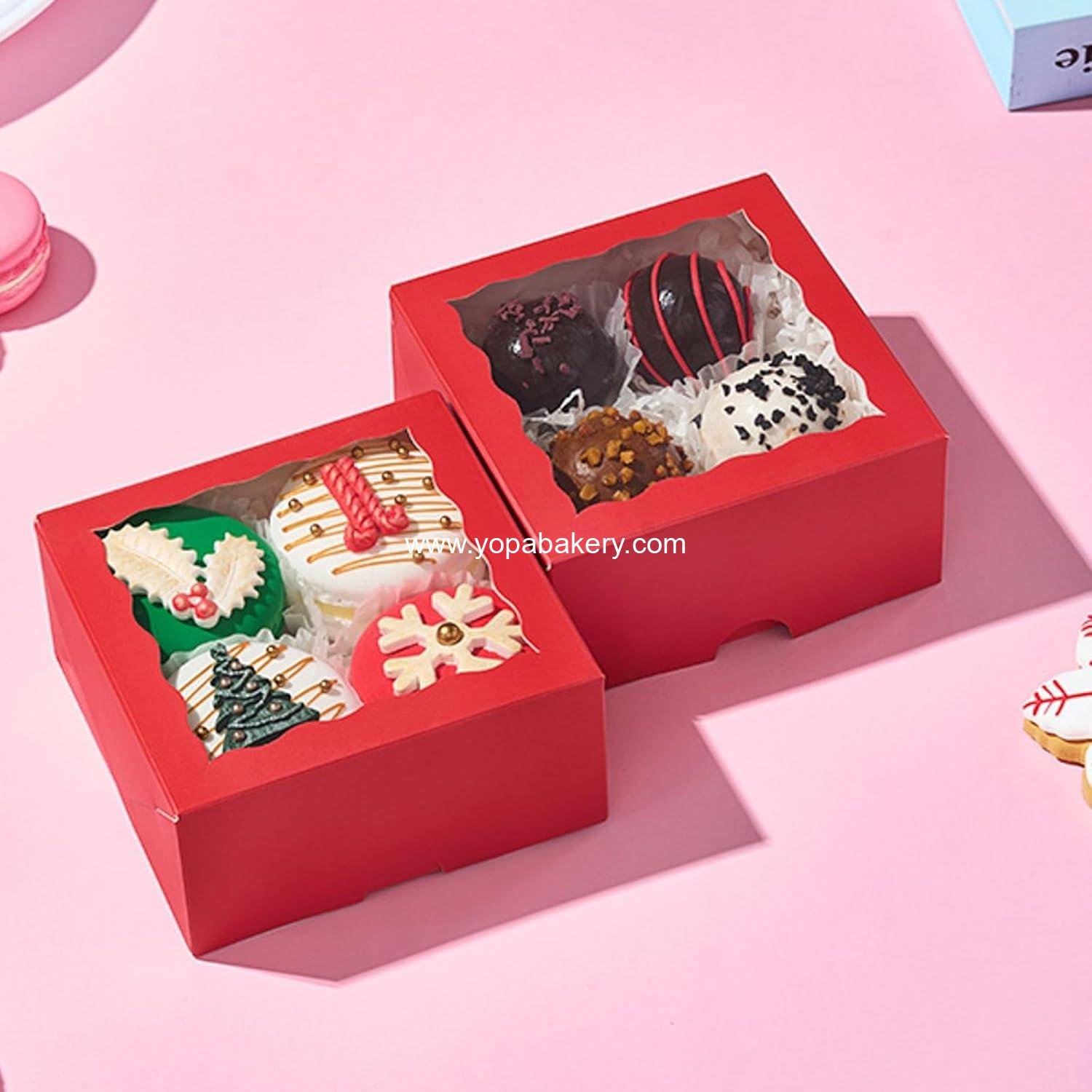 Wholesale 50 Pack 4x4x2 Red Bakery Boxes with Window - Gift Boxes for Macarons, Cookies, Chocolates, Strawberries, and Mini Cakes for Valentine's, Birthdays, Weddings, and Christmas - Factory