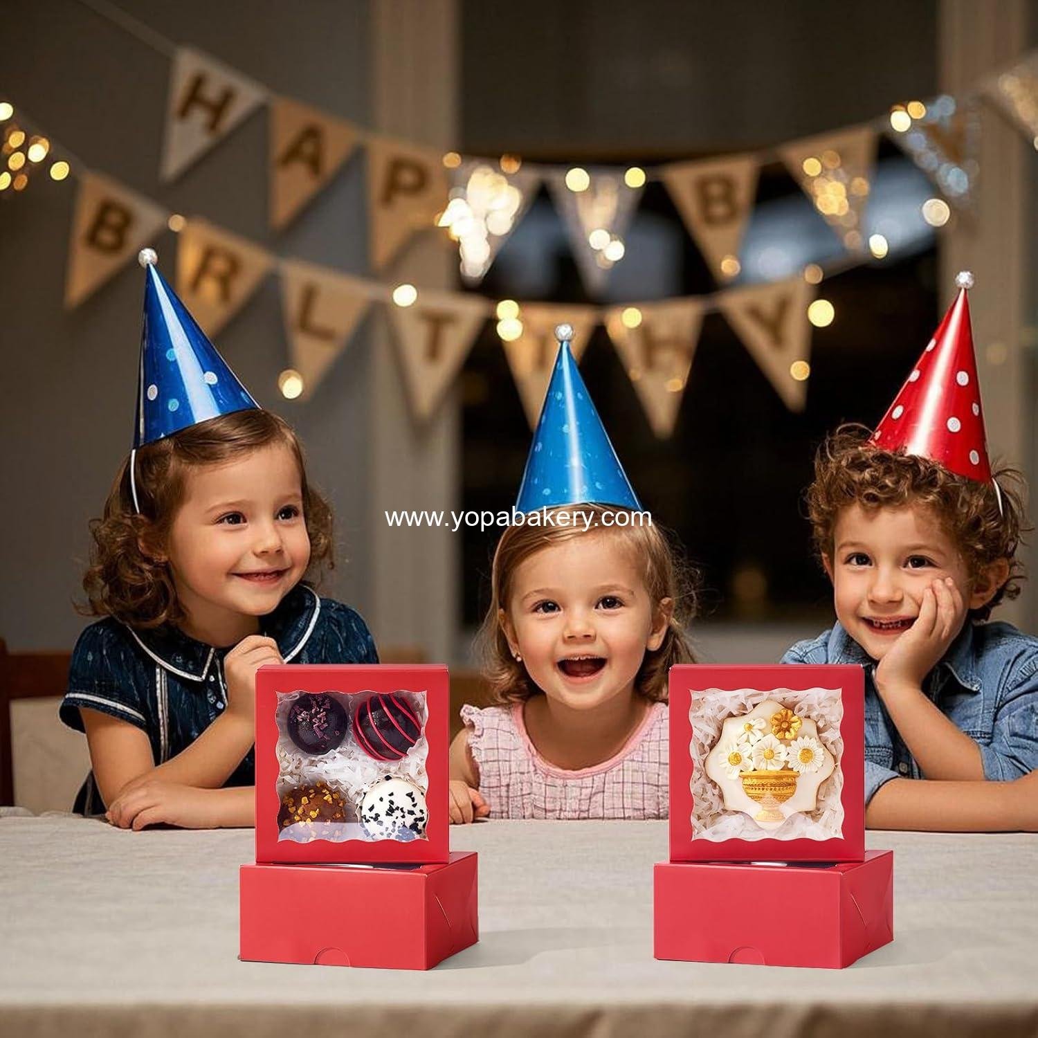 Wholesale 50 Pack 4x4x2 Red Bakery Boxes with Window - Gift Boxes for Macarons, Cookies, Chocolates, Strawberries, and Mini Cakes for Valentine's, Birthdays, Weddings, and Christmas - Factory