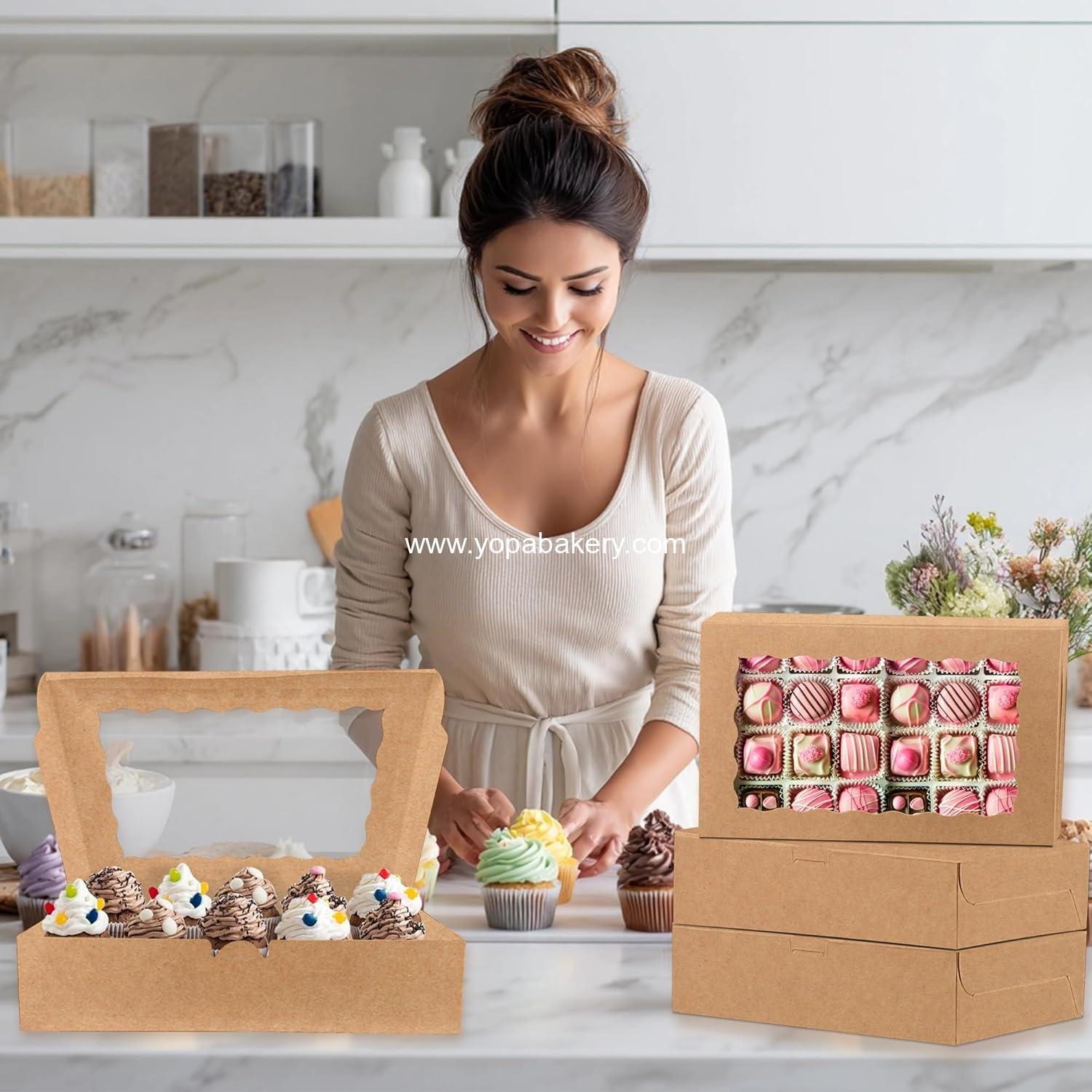 Wholesale 12x8x2.5 Inches Brown Bakery Boxes with Window for Cookies, Desserts, Cupcakes, Muffins, Donuts, Chocolate, Strawberries - Manufacturer Wholesale 12x8x2.5 Inches Brown Bakery Boxes with Window for Cookies, Desserts, Cupcakes, Muffins, Donuts, Chocolate, Strawberries - Manufacturer