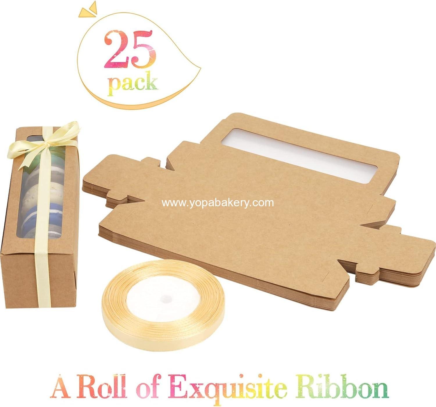 Wholesale 25 Pack Macaron Boxes for 5-7 Macarons, Brown Packaging with Ribbon for Candy Gift Giving - Manufacturer