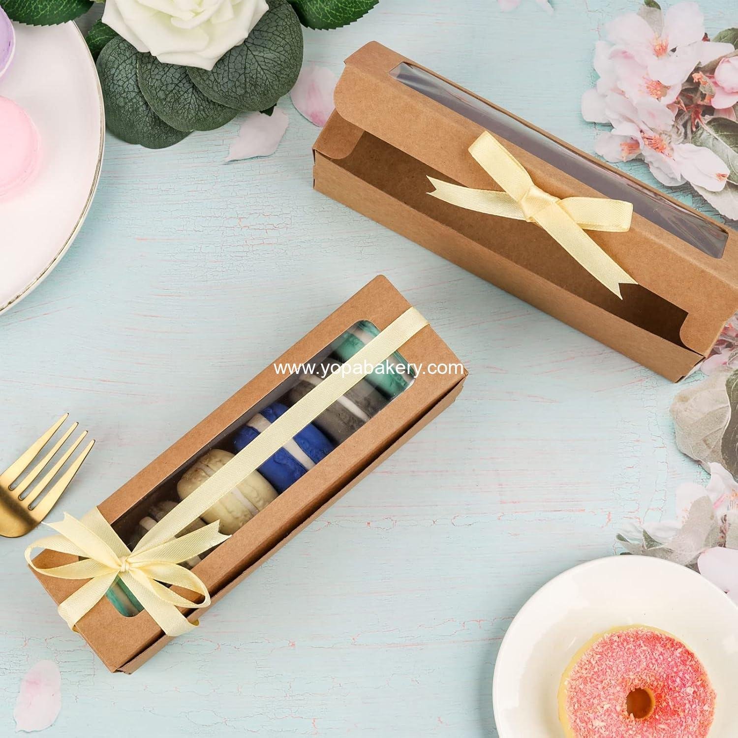 Wholesale 25 Pack Macaron Boxes for 5-7 Macarons, Brown Packaging with Ribbon for Candy Gift Giving - Manufacturer