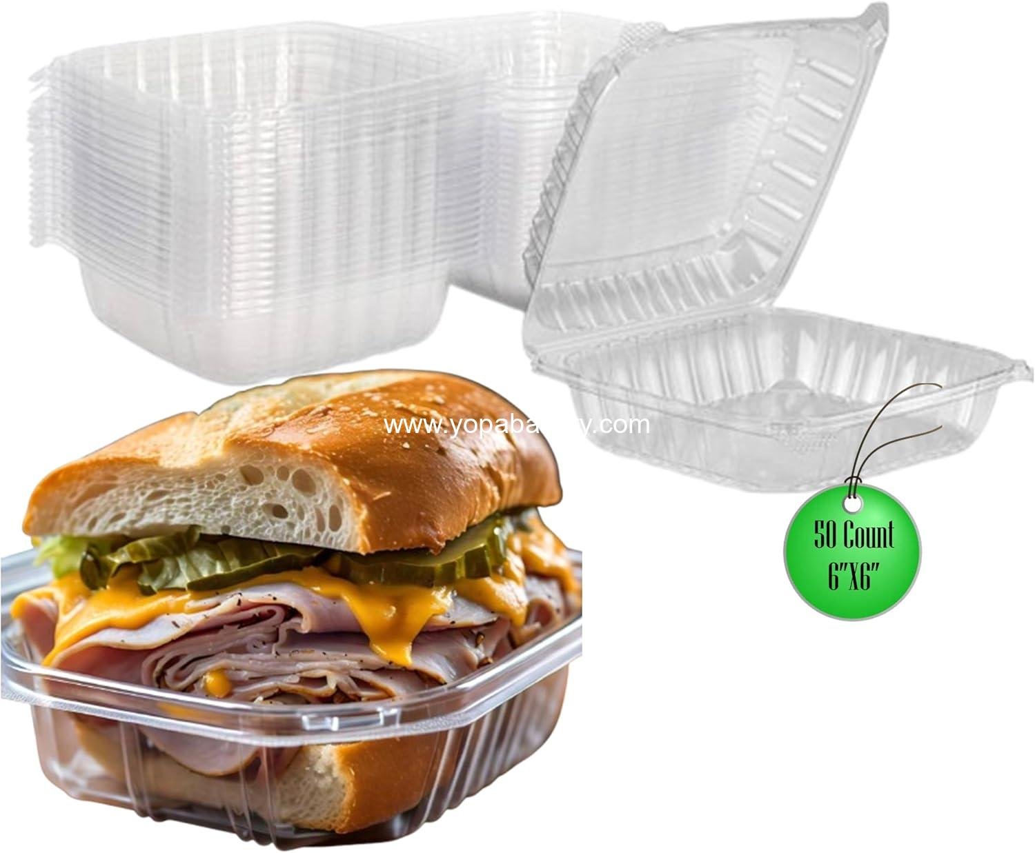 Wholesale Clear Disposable Clamshell Containers - Leak-Resistant, Durable for Delivery, Ideal for Cakes, Salads, Small Sandwiches, Personalizable (6" x 6" - 50 Count) Factory