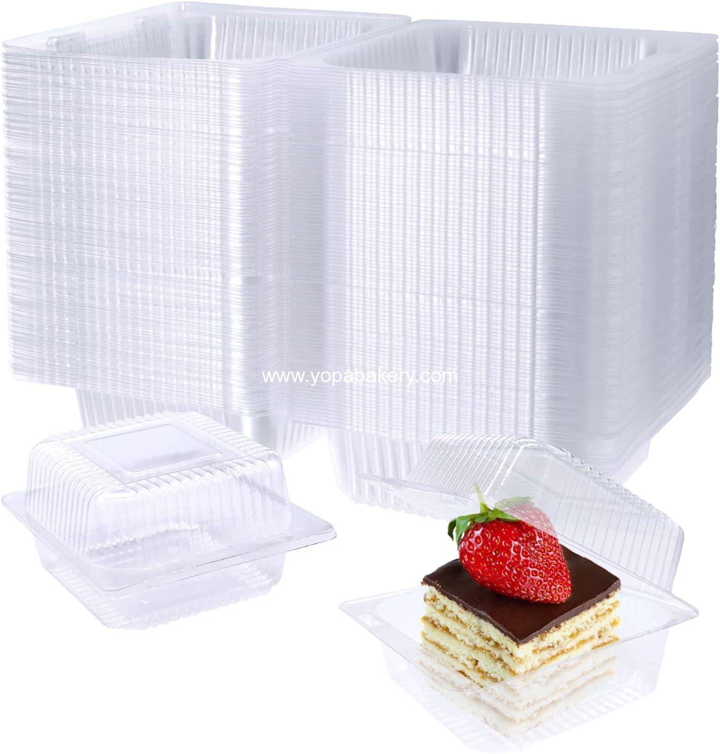 Wholesale 100 Pack Clear Plastic Square Hinged Food Containers, Disposable To Go Clamshells with Clear Lids for Cake Slices, Pastries, Salads, and Desserts (5.1"x 4.7"x 2.8") Factory