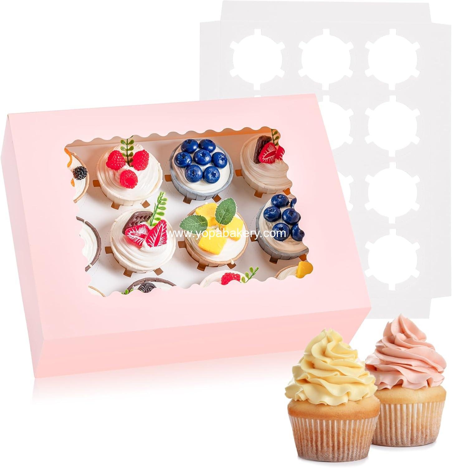 Wholesale 6PCS Cupcake Boxes - Hold 12 Cupcakes with Window, Food Grade Holder for Easy Transport and Presentation - Ideal for Desserts and More (Pink) Manufacturer