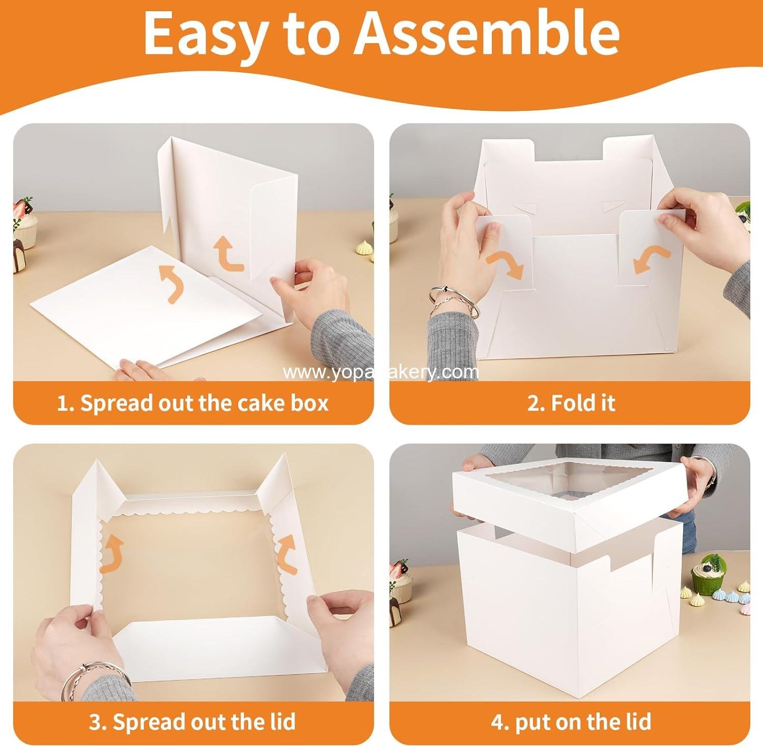 Wholesale 10 Inch Cake Box with Cake Boards - 2 Pack Disposable Cake Carrier for Cookies, Pies, Cupcakes, Pastries (10×10×8 Inches) with Window - Factory