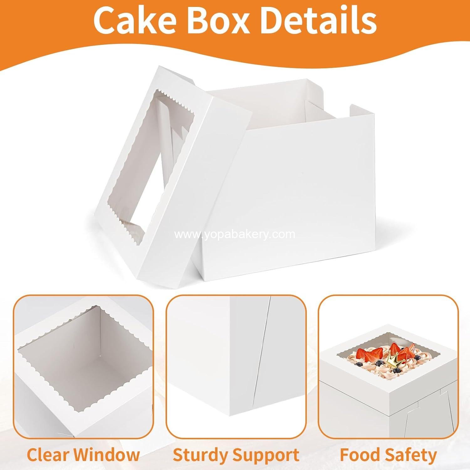 Wholesale 10 Inch Cake Box with Cake Boards - 2 Pack Disposable Cake Carrier for Cookies, Pies, Cupcakes, Pastries (10×10×8 Inches) with Window - Factory