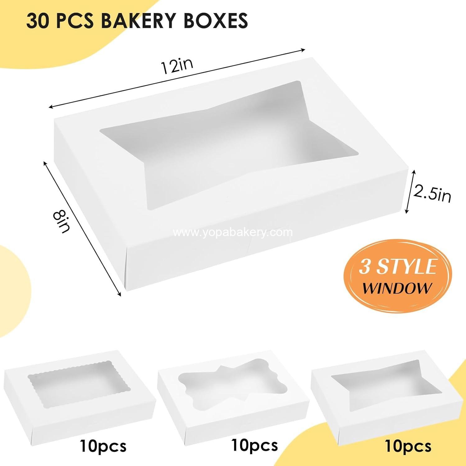 Wholesale 30pcs Bakery Boxes, 12x8x2.5 Inches Auto-Popup Cookie Boxes with 3 Style Windows for Chocolate Covered Strawberries, Donuts, Pastries - Manufacturer