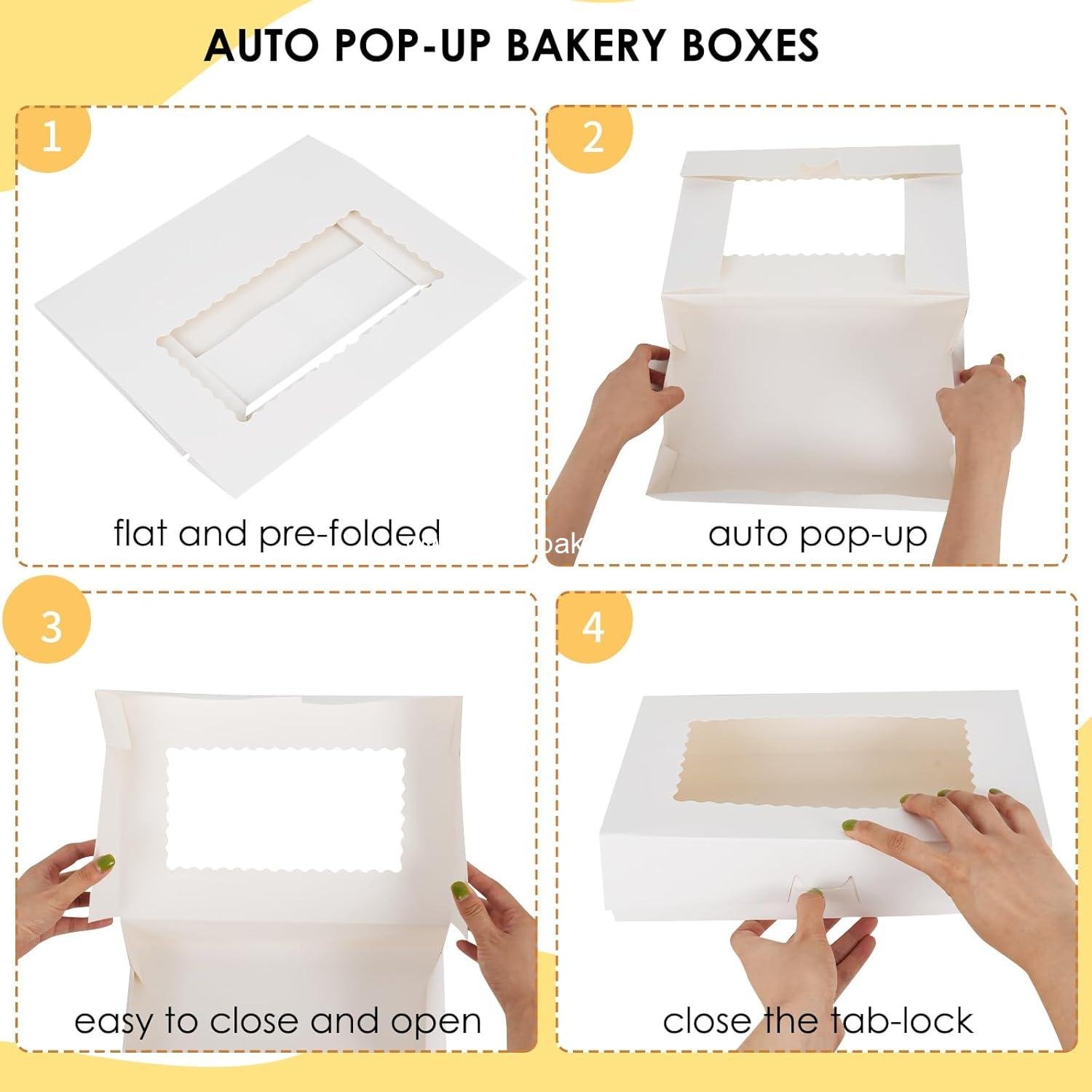 Wholesale 30pcs Bakery Boxes, 12x8x2.5 Inches Auto-Popup Cookie Boxes with 3 Style Windows for Chocolate Covered Strawberries, Donuts, Pastries - Manufacturer