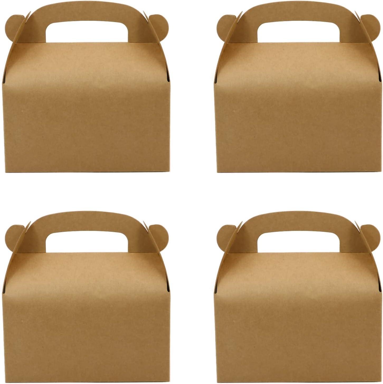 24-Pack Brown Party Favor Treat Boxes, Goodie Gable Paper Gift Boxes with Handles. Perfect for Birthday, Babyshower, and Any Fun Party