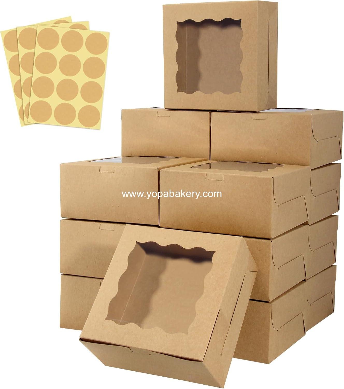 60 pcs Bakery Boxes with Window, 6 x 6 x 3 inches, Kraft Cookie Boxes Pastry Boxes for Baked Goods (Brown)