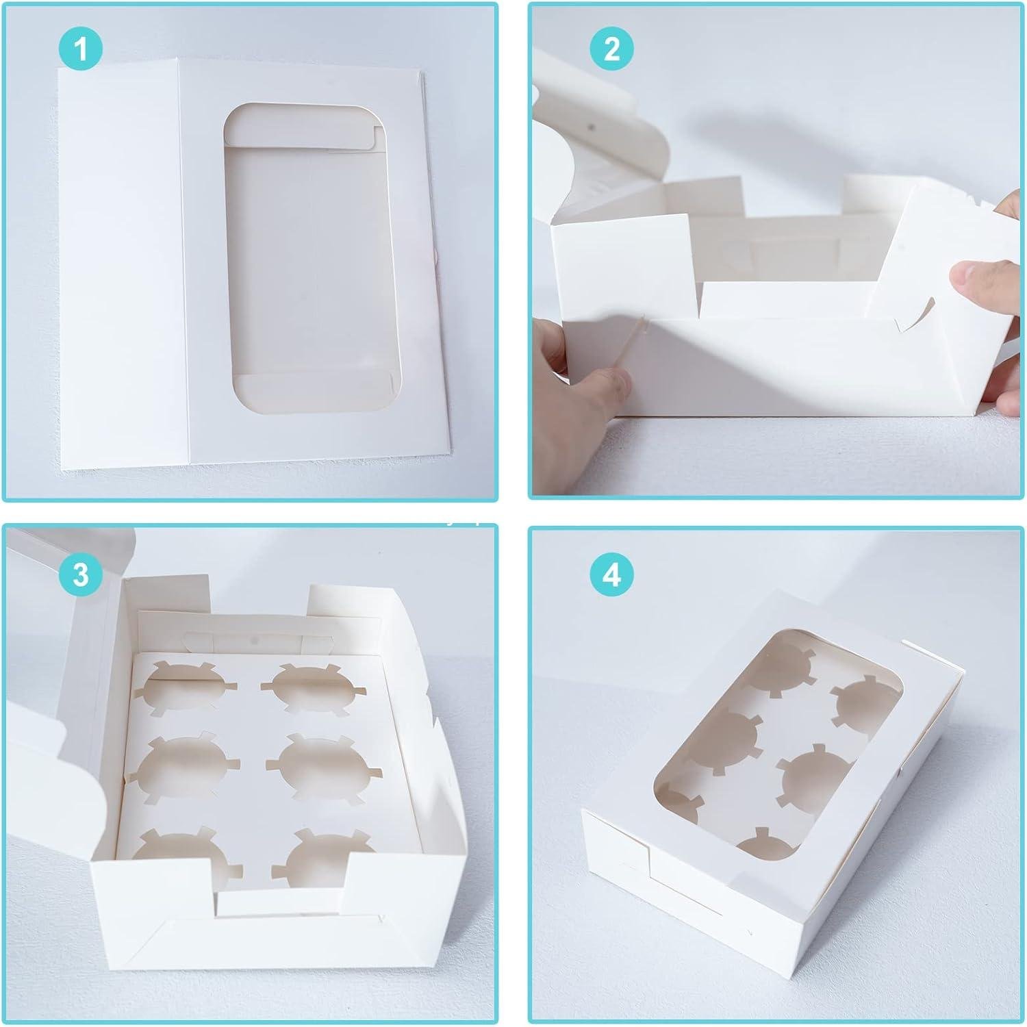 Wholesale Cupcake Boxes, 50 Packs, 9.4x6.1x3.14 Inches, White Containers with Clear Window, Six Treat Holder for Pastries and Cookies, Bakery Boxes, Factory