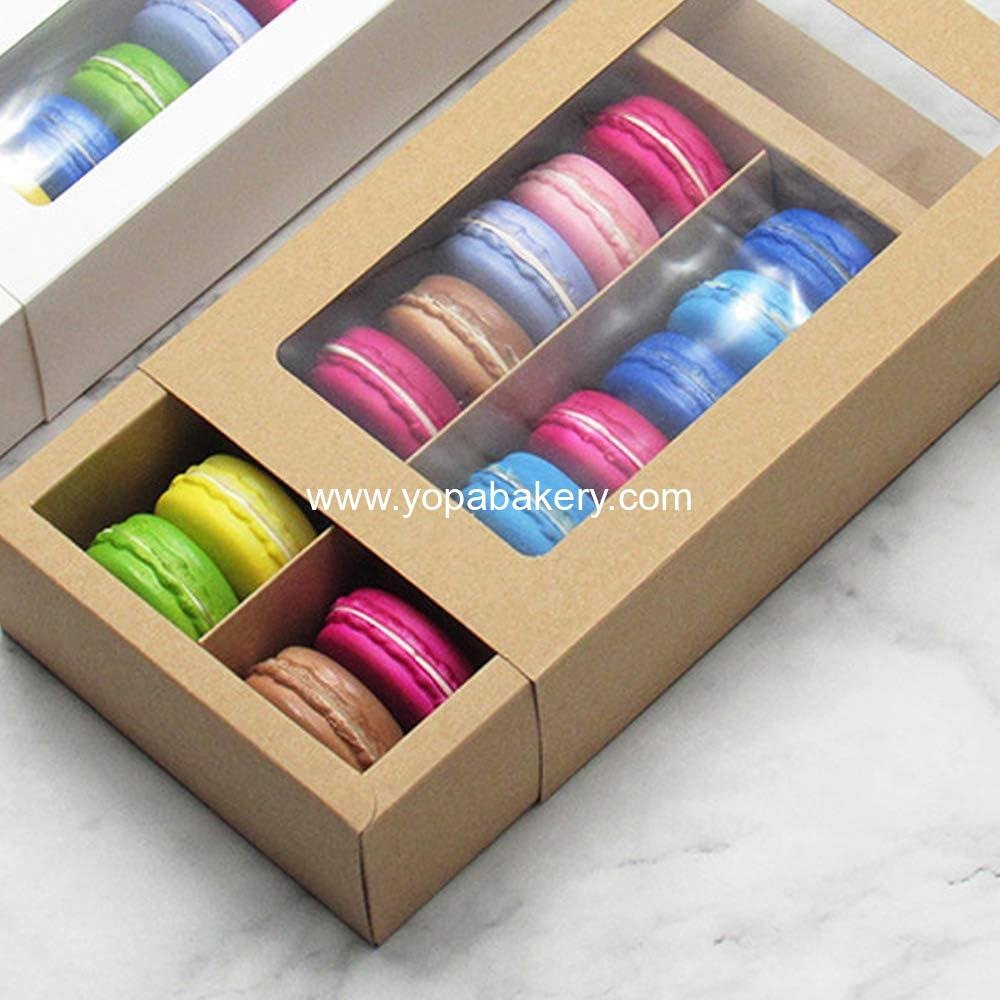 Wholesale Macaron Boxes for 12, Interior Dimensions 7.25×4×1.8 Inches, Clear Window Kraft Packaging, 25 PCS, Brown - Factory