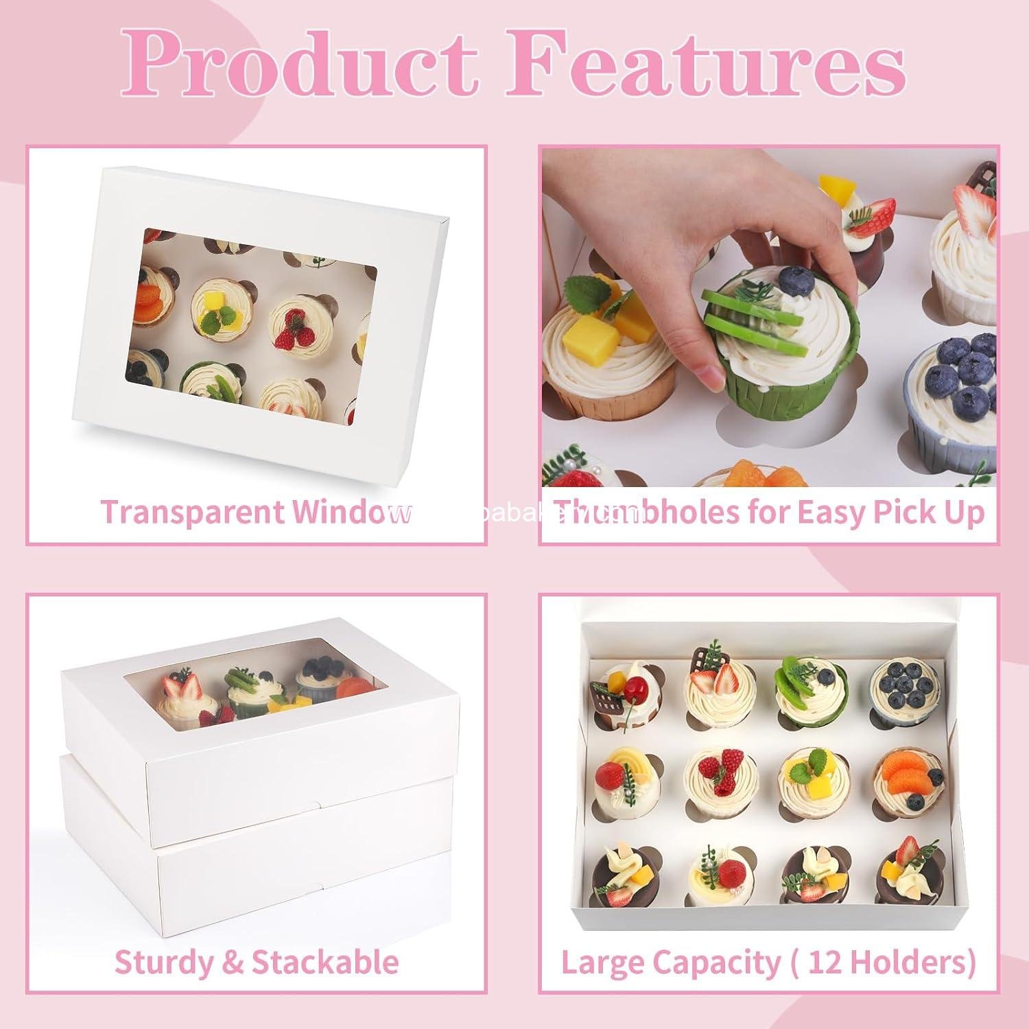 Wholesale Cupcake Boxes, 2 Pack Disposable Cupcake Containers, Food-Grade Carrier for 12 Count with Window and Inserts, Transport Holders for Muffins, Cookies, and Desserts (White) - Factory Wholesale Cupcake Boxes, 2 Pack Disposable Cupcake Containers, Food-Grade Carrier for 12 Count with Window and Inserts, Transport Holders for Muffins, Cookies, and Desserts (White) - Factory