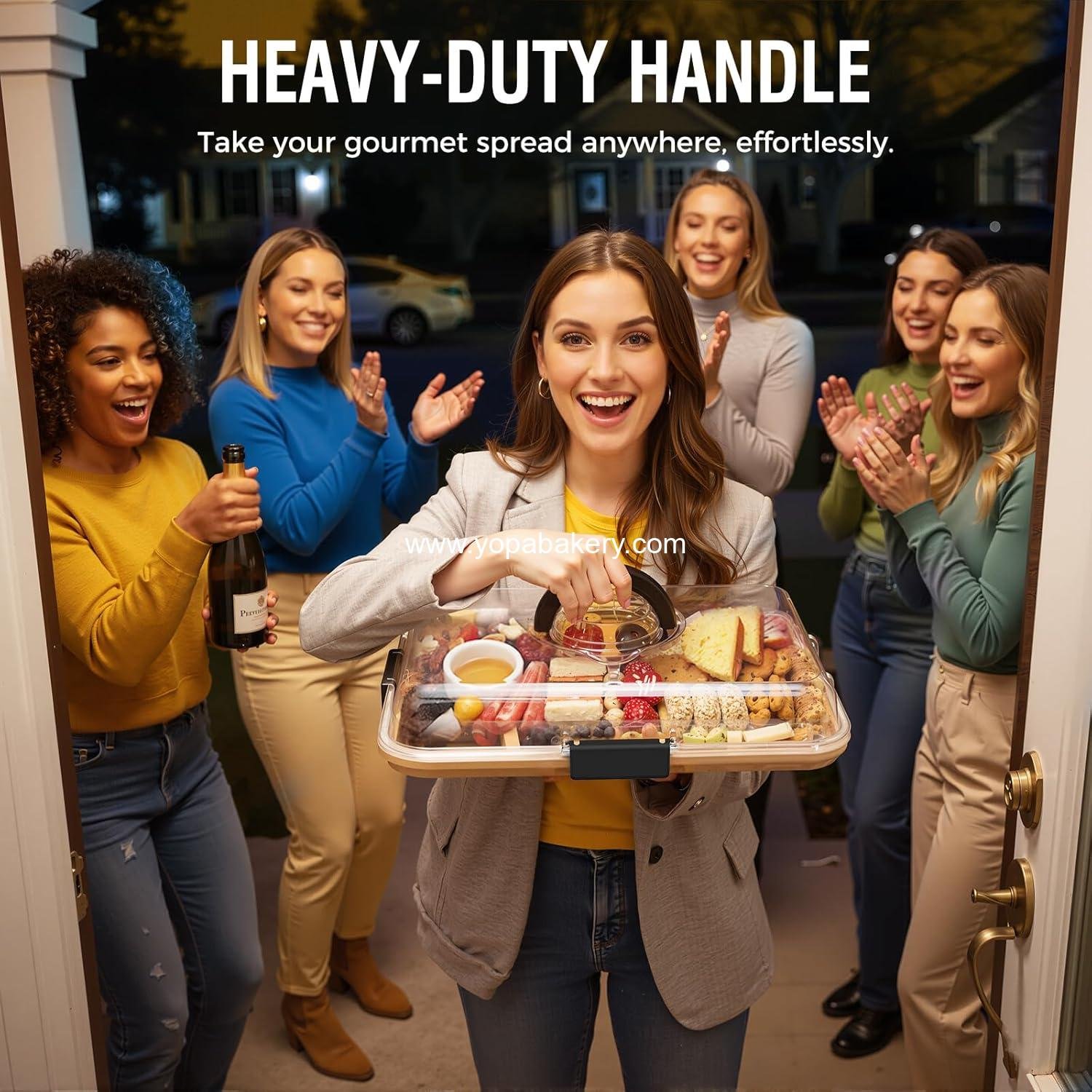 Wholesale Charcuterie Board with Clear Lid, Portable Cheese Board and Cutting Boards for Kitchen, Housewarming Gifts, New Home, Gifts for Women (6 Compartments, Black) Factory