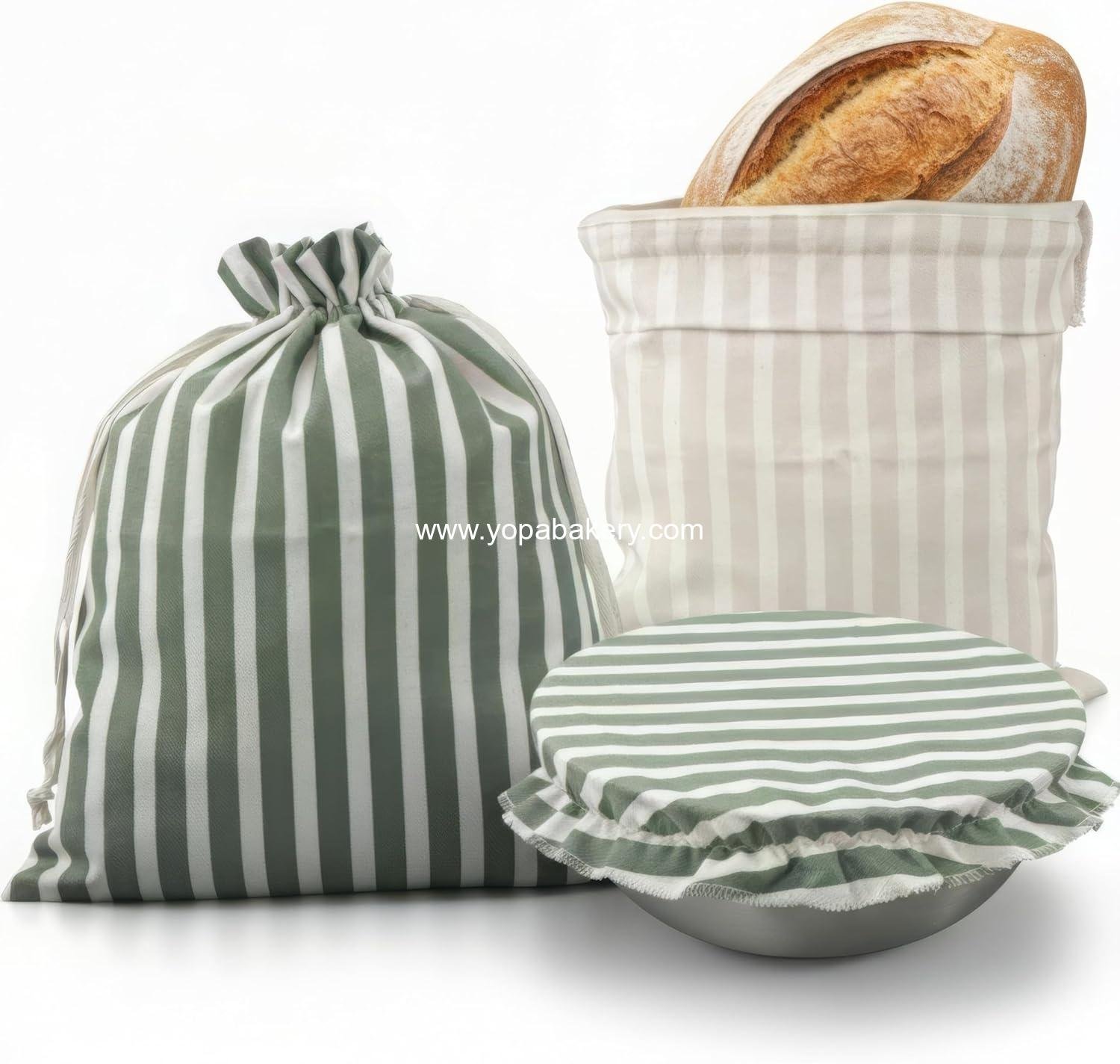 KIBAGA Beautiful Linen Bread Bag Set and Proofing Cover For Homemade Sourdough Bread - Keeps Your Loaf Fresh for Days - Reusable and Easy to Clean Storage Bag, The Perfect Baking Accessories