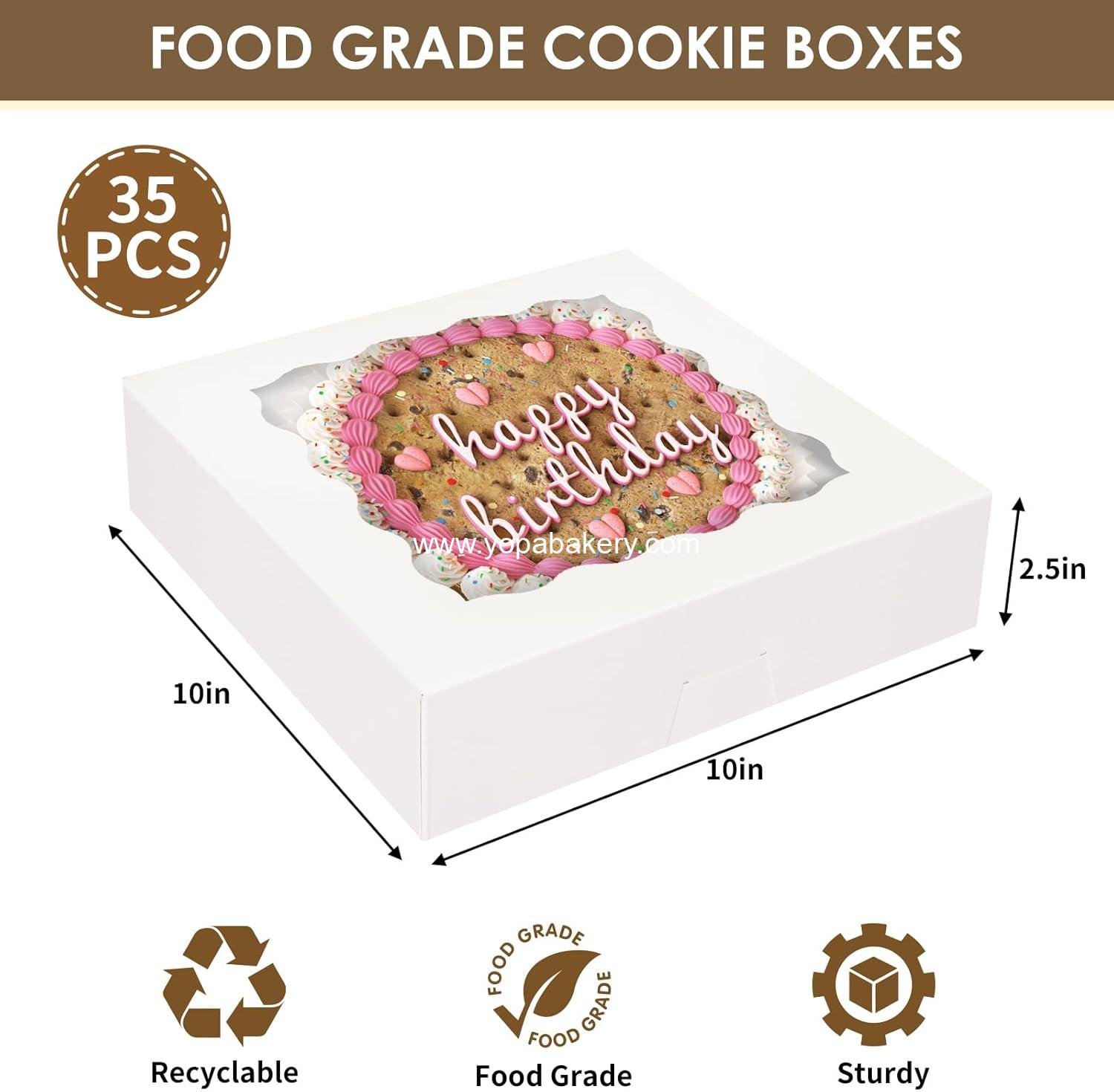 Wholesale 35pcs Auto-Popup Bakery Boxes, 10x10x2.5 Inches Cookie Boxes with Window for Treats, Pastries, and Cakes - Factory