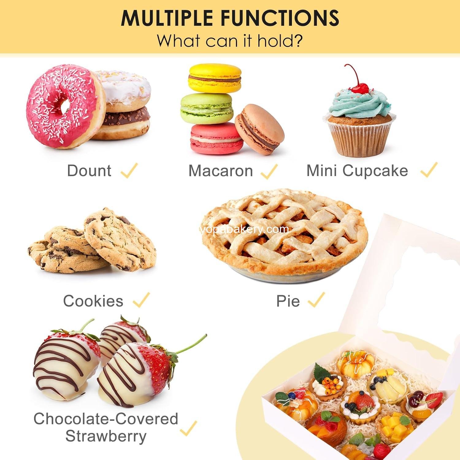 Wholesale 24pcs Bakery Boxes, 10x10x2.5 Inches Auto-Popup Pie Boxes for Cookies, Chocolate Covered Strawberries, Pies, Donuts, Muffins Factory