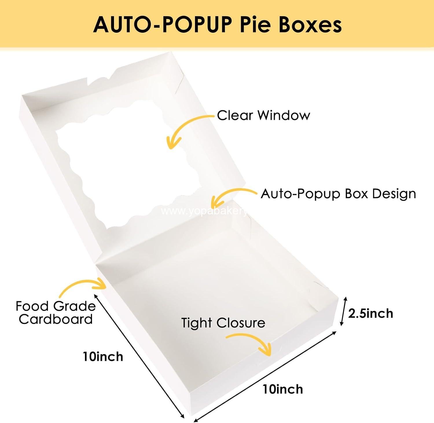 Wholesale 24pcs Bakery Boxes, 10x10x2.5 Inches Auto-Popup Pie Boxes for Cookies, Chocolate Covered Strawberries, Pies, Donuts, Muffins Factory